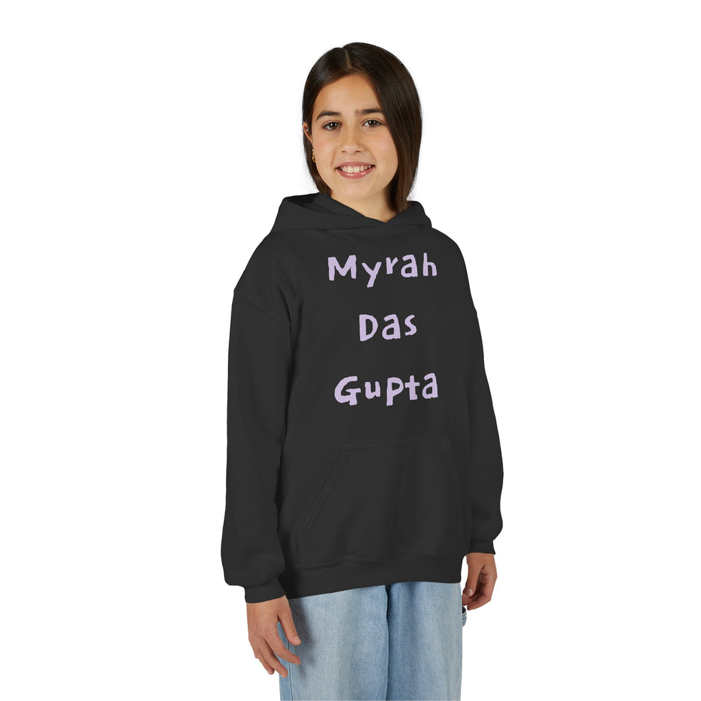 Youth Hoodie — Personalized Lavender Name Hoodie (Front: Myrah Das Gupta, Back: Tuktuk)
