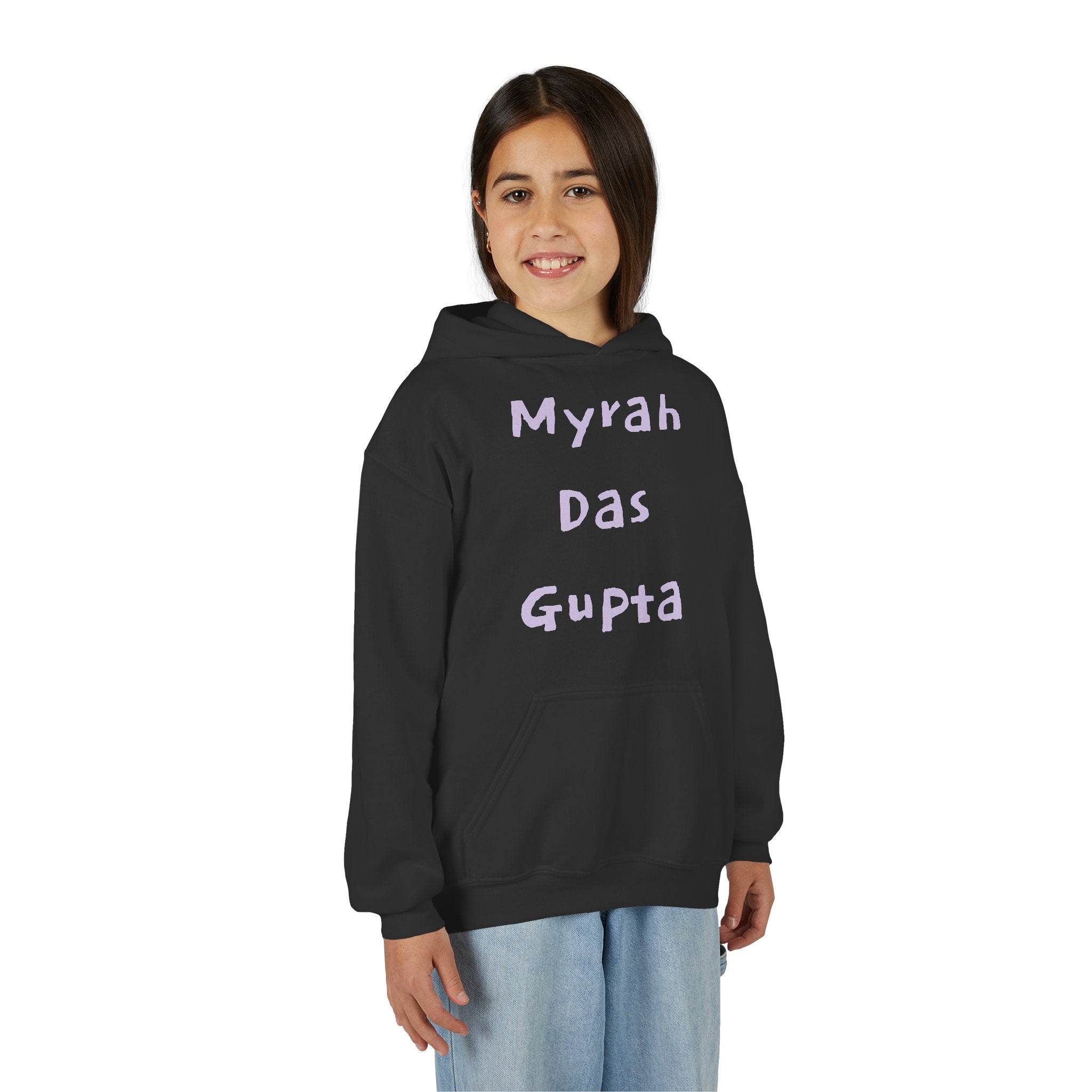 Youth Hoodie — Personalized Lavender Name Hoodie (Front: Myrah Das Gupta, Back: Tuktuk)