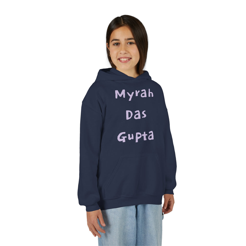 Youth Hoodie — Personalized Lavender Name Hoodie (Front: Myrah Das Gupta, Back: Tuktuk)