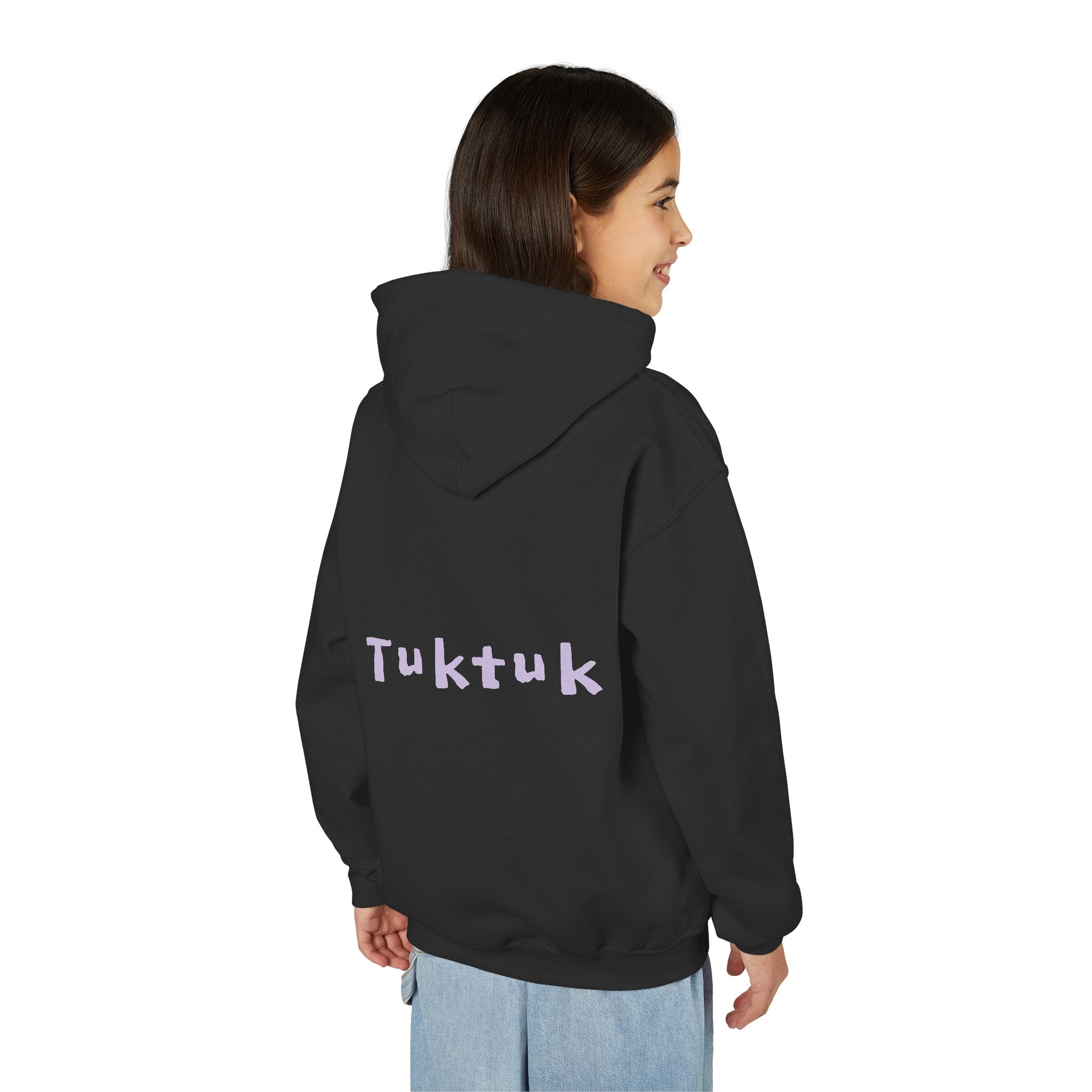 Youth Hoodie — Personalized Lavender Name Hoodie (Front: Myrah Das Gupta, Back: Tuktuk)