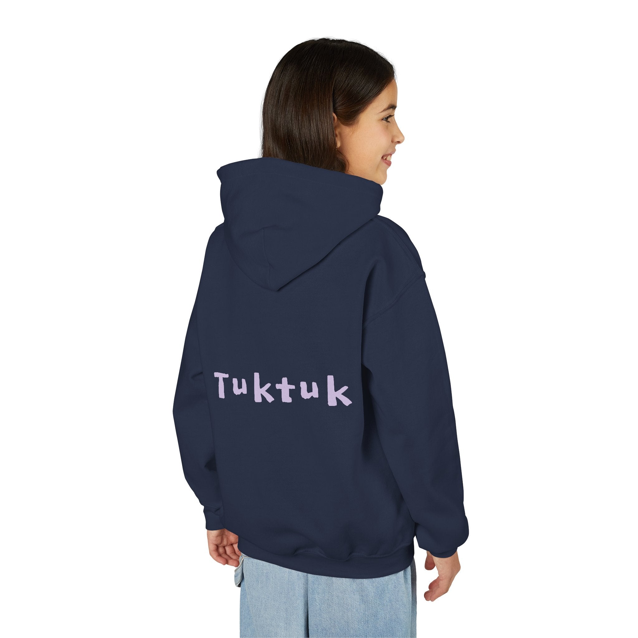 Youth Hoodie — Personalized Lavender Name Hoodie (Front: Myrah Das Gupta, Back: Tuktuk)