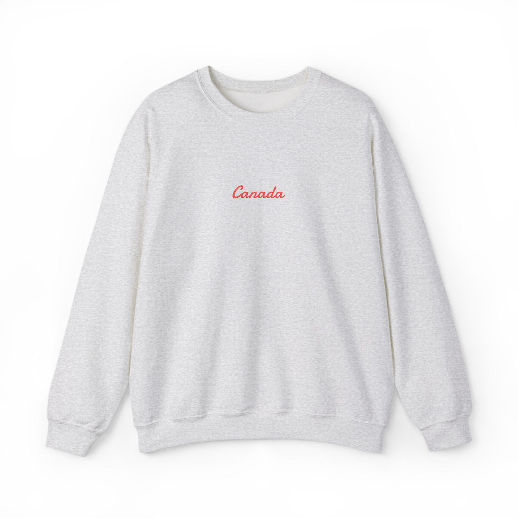 Canada Script Crewneck Sweatshirt — Minimal Red Embroidered Canada Pullover