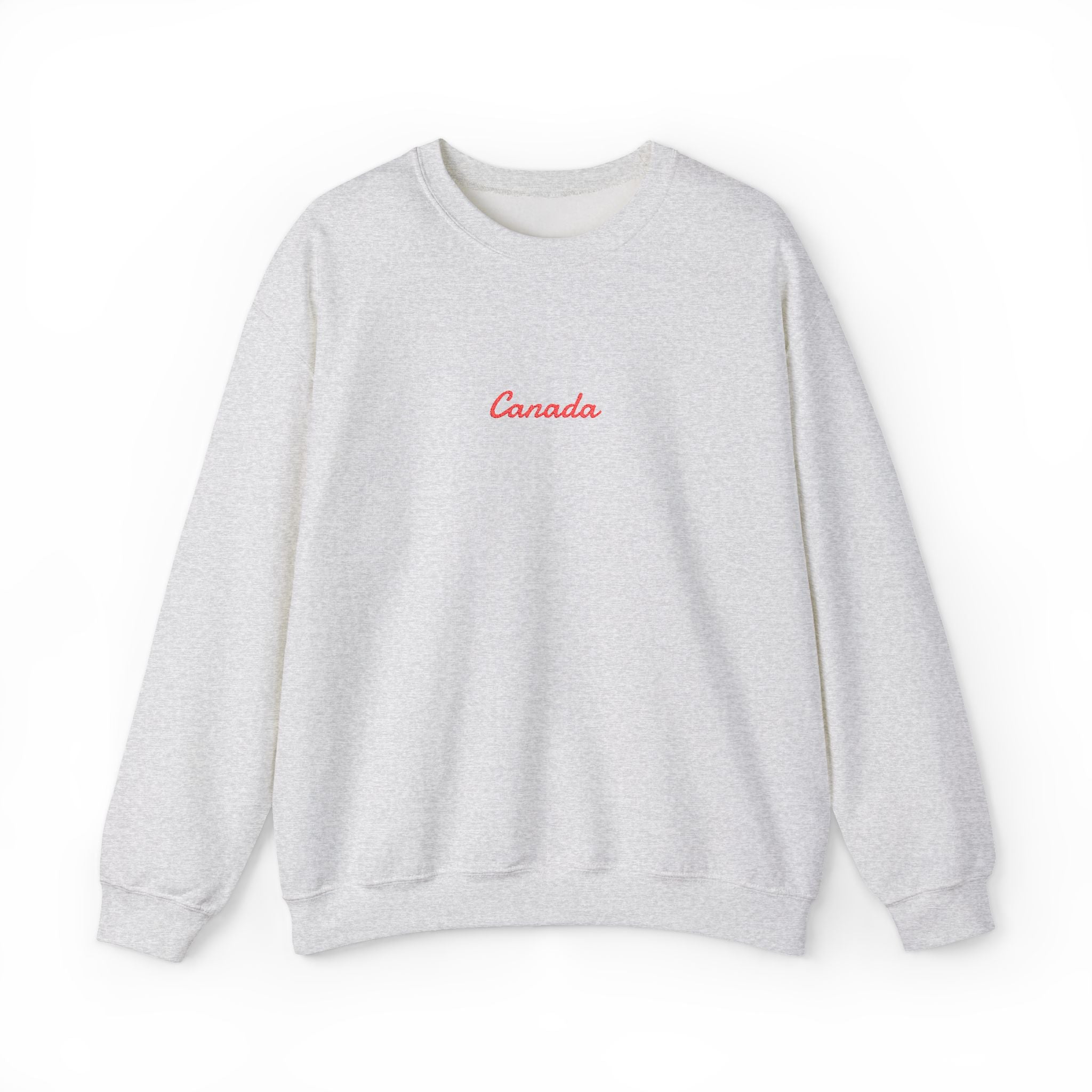 Canada Script Crewneck Sweatshirt — Minimal Red Embroidered Canada Pullover