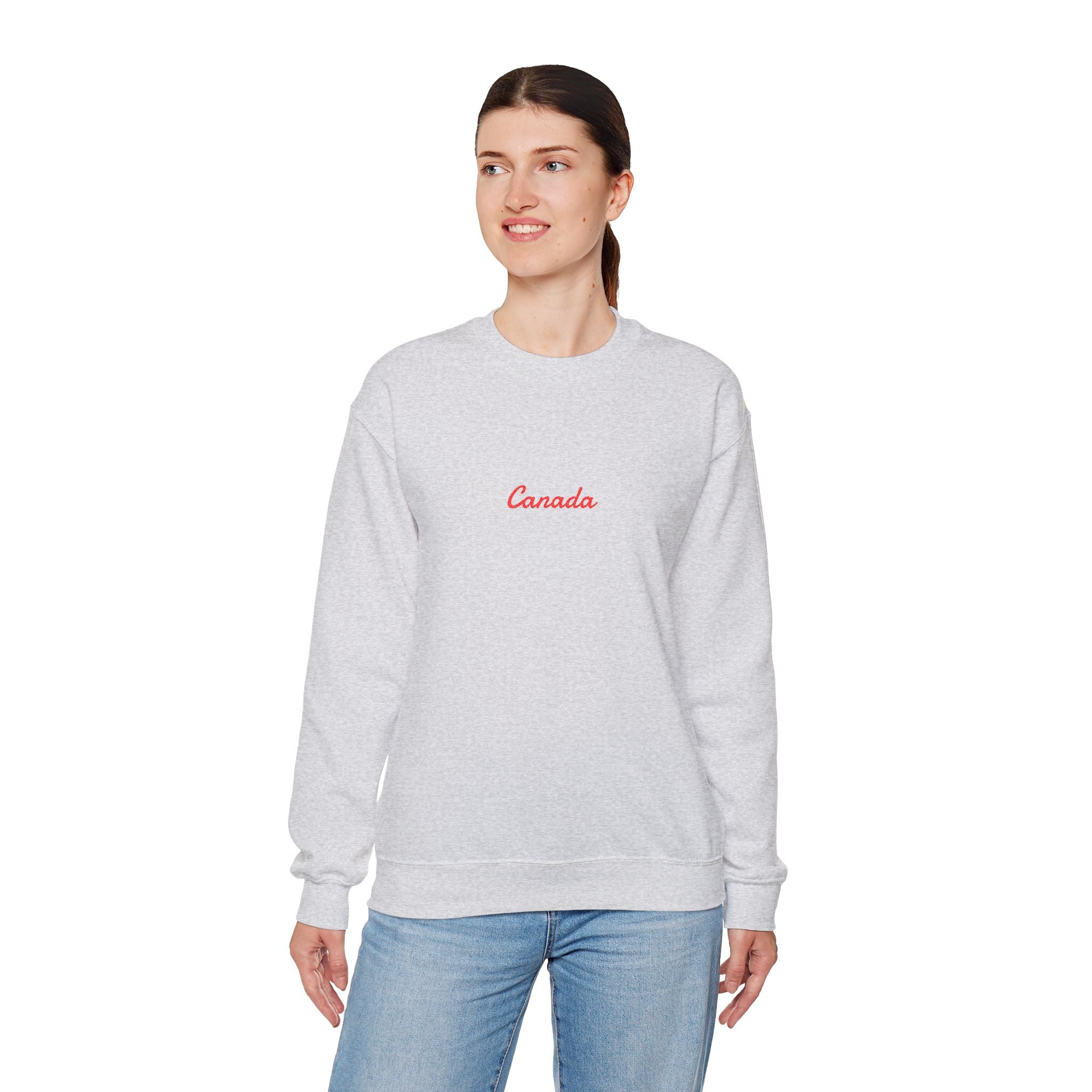 Canada Script Crewneck Sweatshirt — Minimal Red Embroidered Canada Pullover
