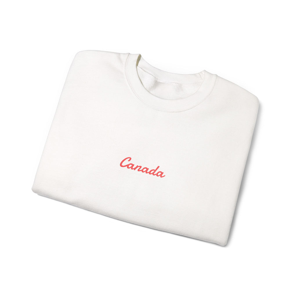 Canada Script Crewneck Sweatshirt — Minimal Red Embroidered Canada Pullover