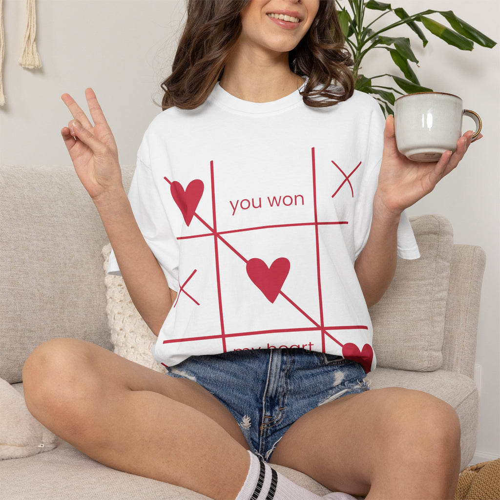 Valentine Tic-Tac-Toe Heart T-Shirt — "You Won My Heart" Graphic Tee