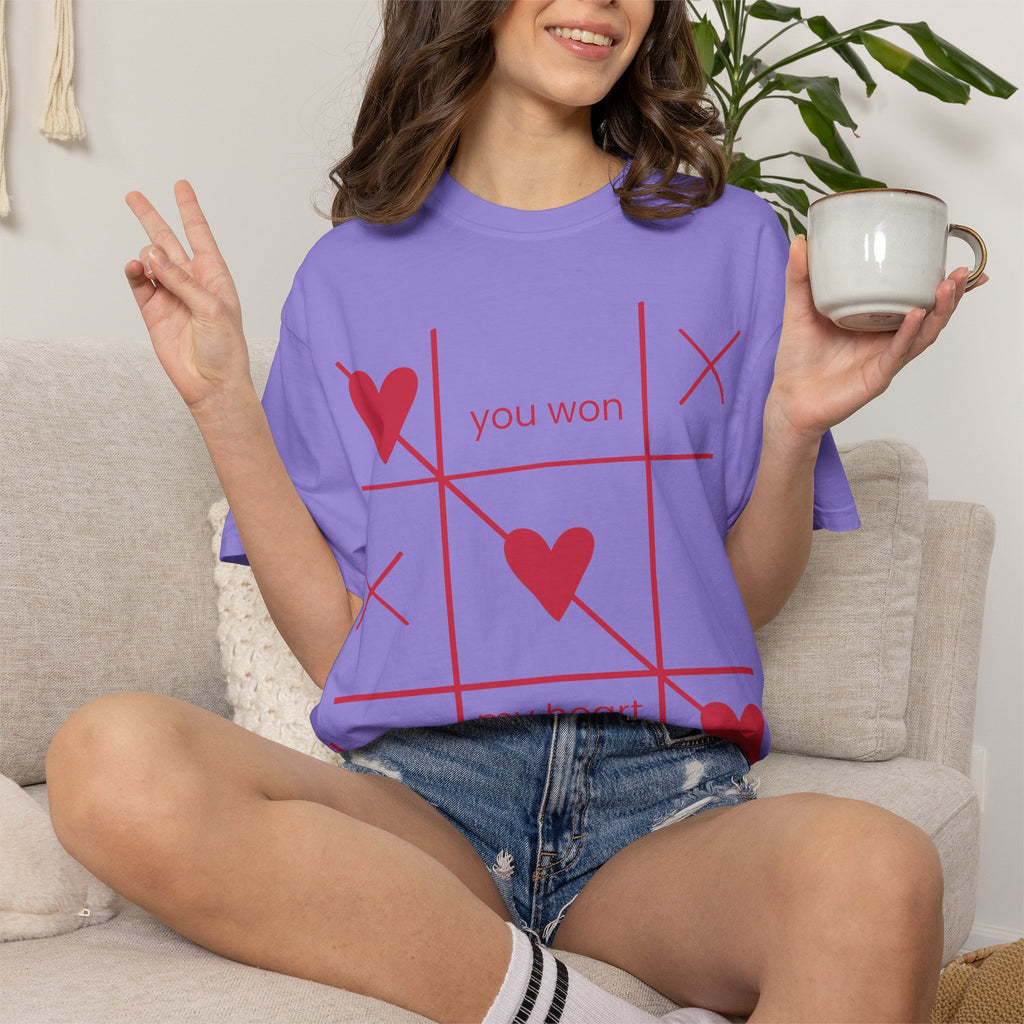 Valentine Tic-Tac-Toe Heart T-Shirt — "You Won My Heart" Graphic Tee