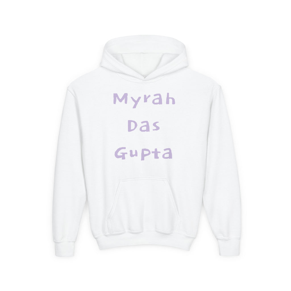 Youth Hoodie — Personalized Lavender Name Hoodie (Front: Myrah Das Gupta, Back: Tuktuk)