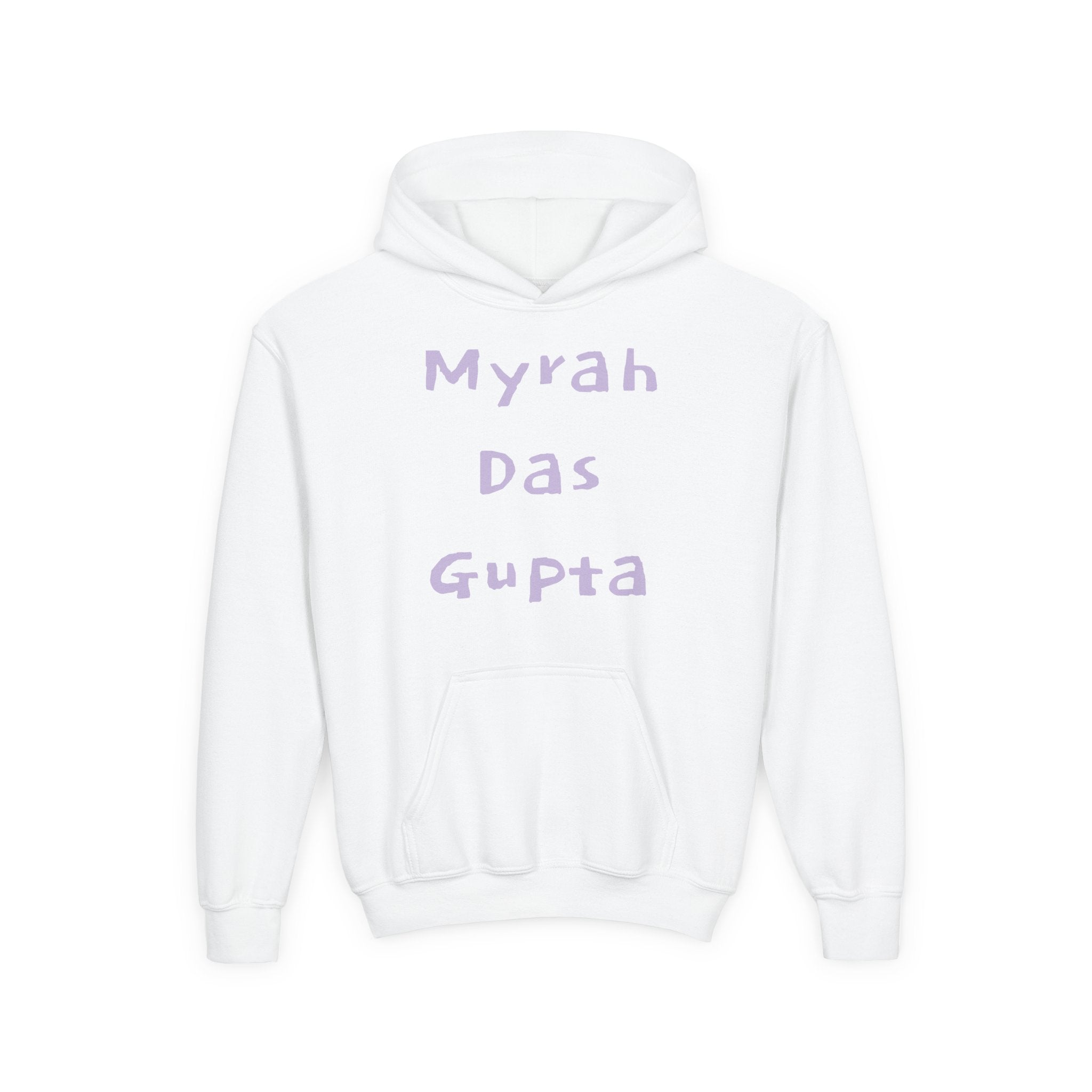 Youth Hoodie — Personalized Lavender Name Hoodie (Front: Myrah Das Gupta, Back: Tuktuk)