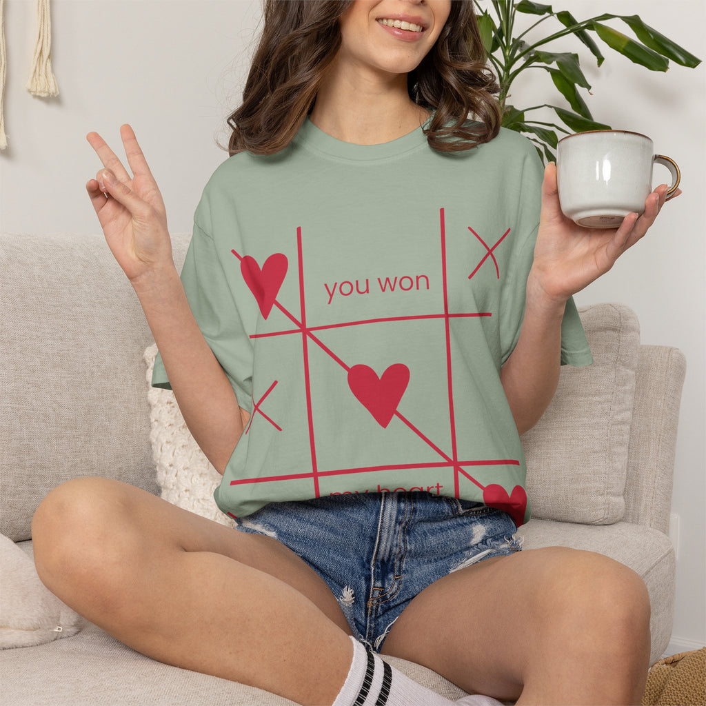 Valentine Tic-Tac-Toe Heart T-Shirt — "You Won My Heart" Graphic Tee