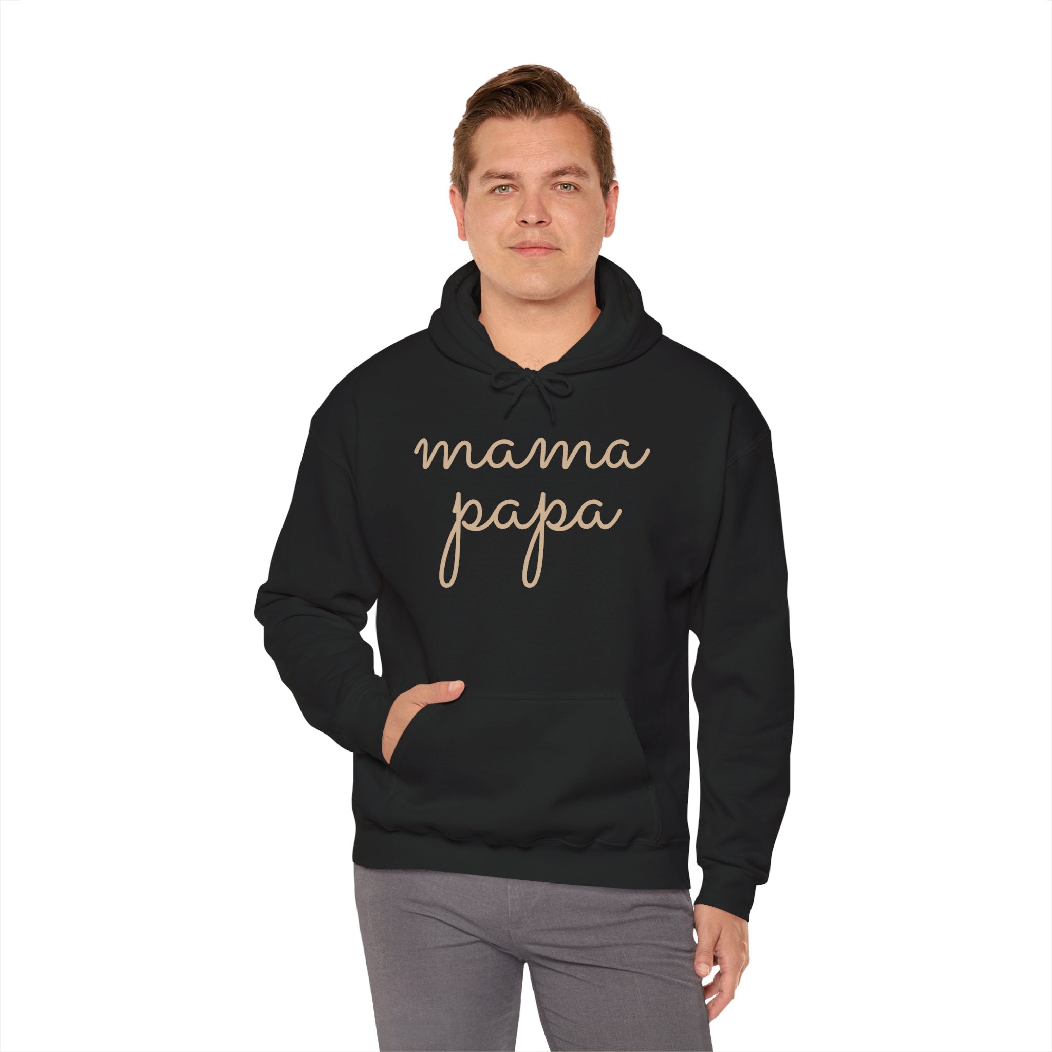 Mama Papa Hoodie — Minimal Script Parent Matching Pullover