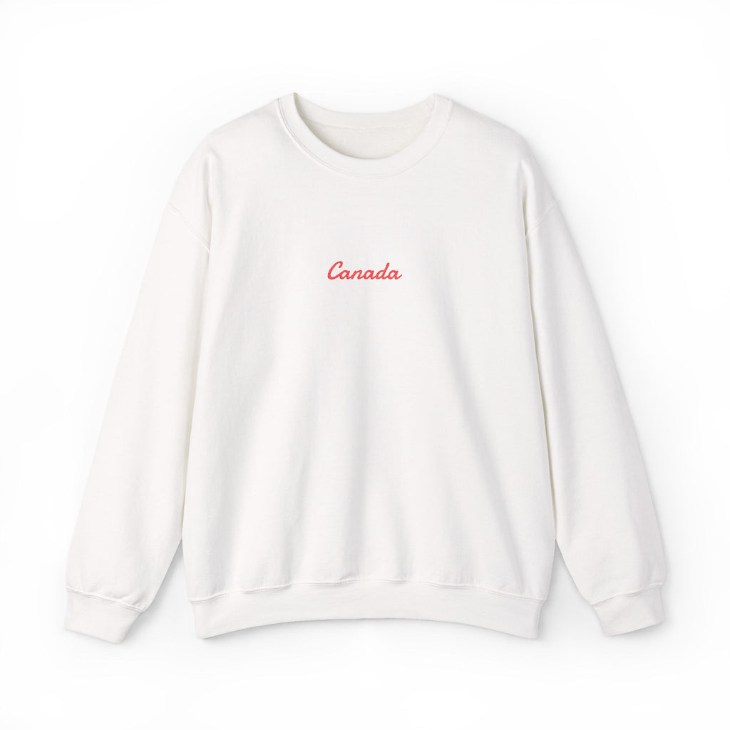 Canada Script Crewneck Sweatshirt — Minimal Red Embroidered Canada Pullover