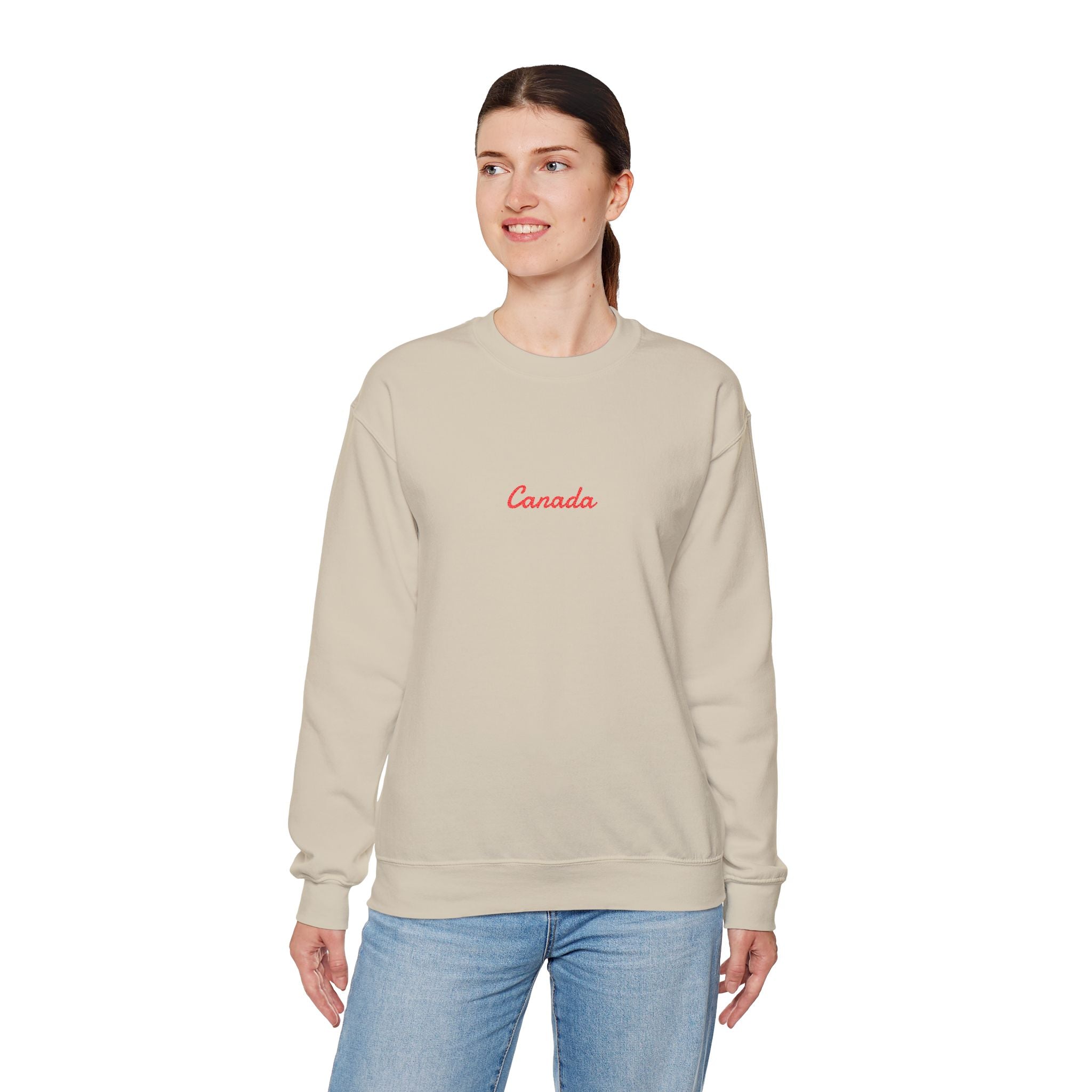 Canada Script Crewneck Sweatshirt — Minimal Red Embroidered Canada Pullover