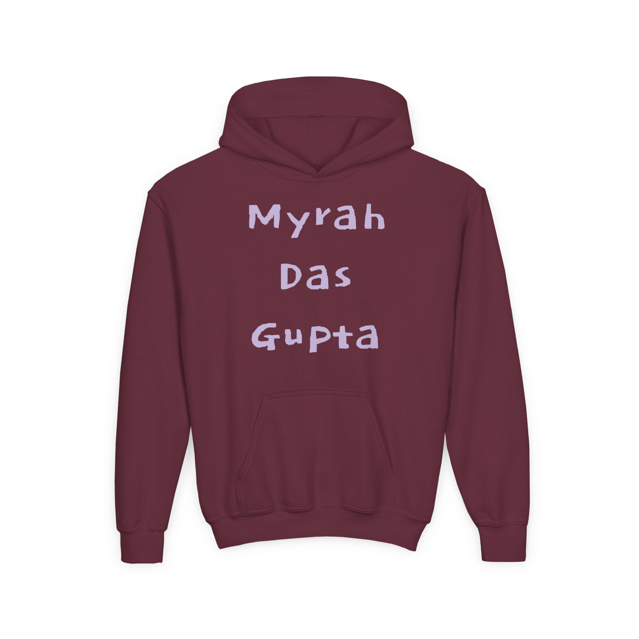 Youth Hoodie — Personalized Lavender Name Hoodie (Front: Myrah Das Gupta, Back: Tuktuk)