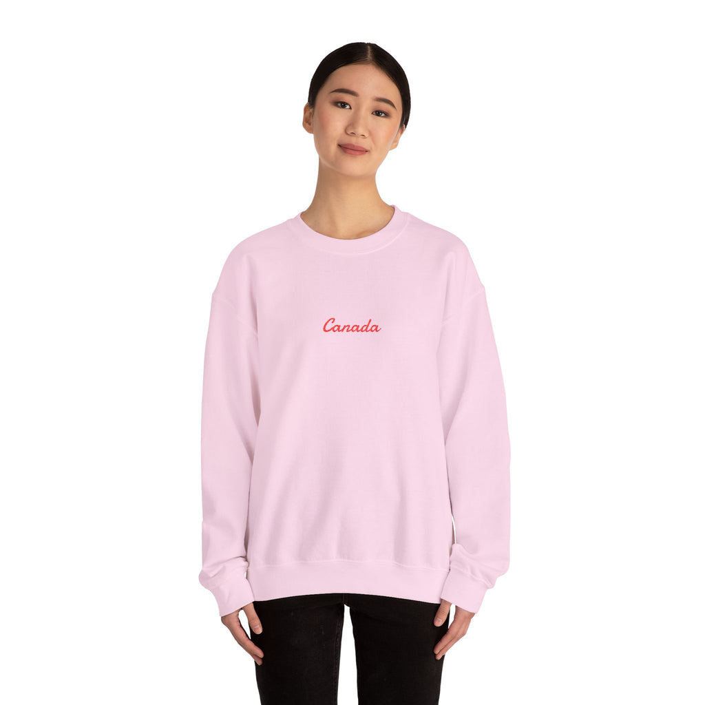 Canada Script Crewneck Sweatshirt — Minimal Red Embroidered Canada Pullover