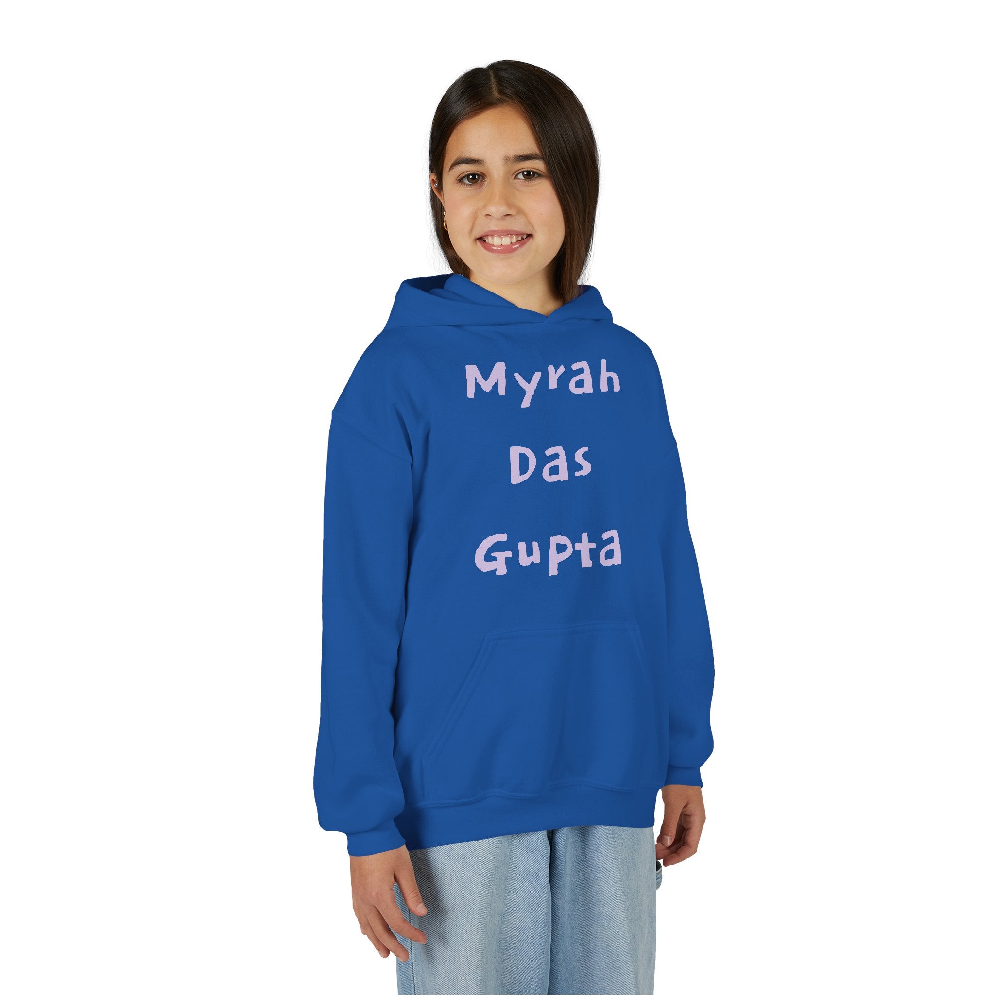 Youth Hoodie — Personalized Lavender Name Hoodie (Front: Myrah Das Gupta, Back: Tuktuk)