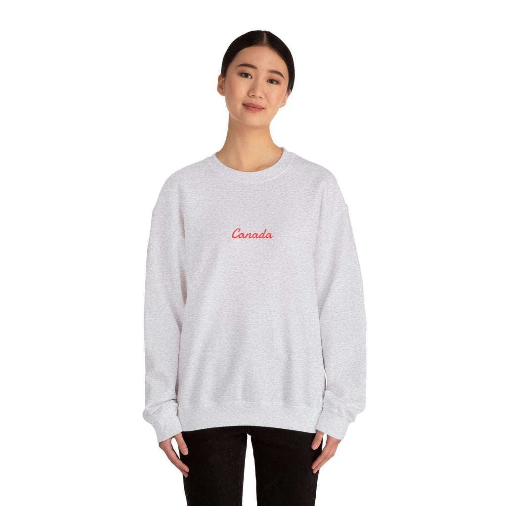 Canada Script Crewneck Sweatshirt — Minimal Red Embroidered Canada Pullover
