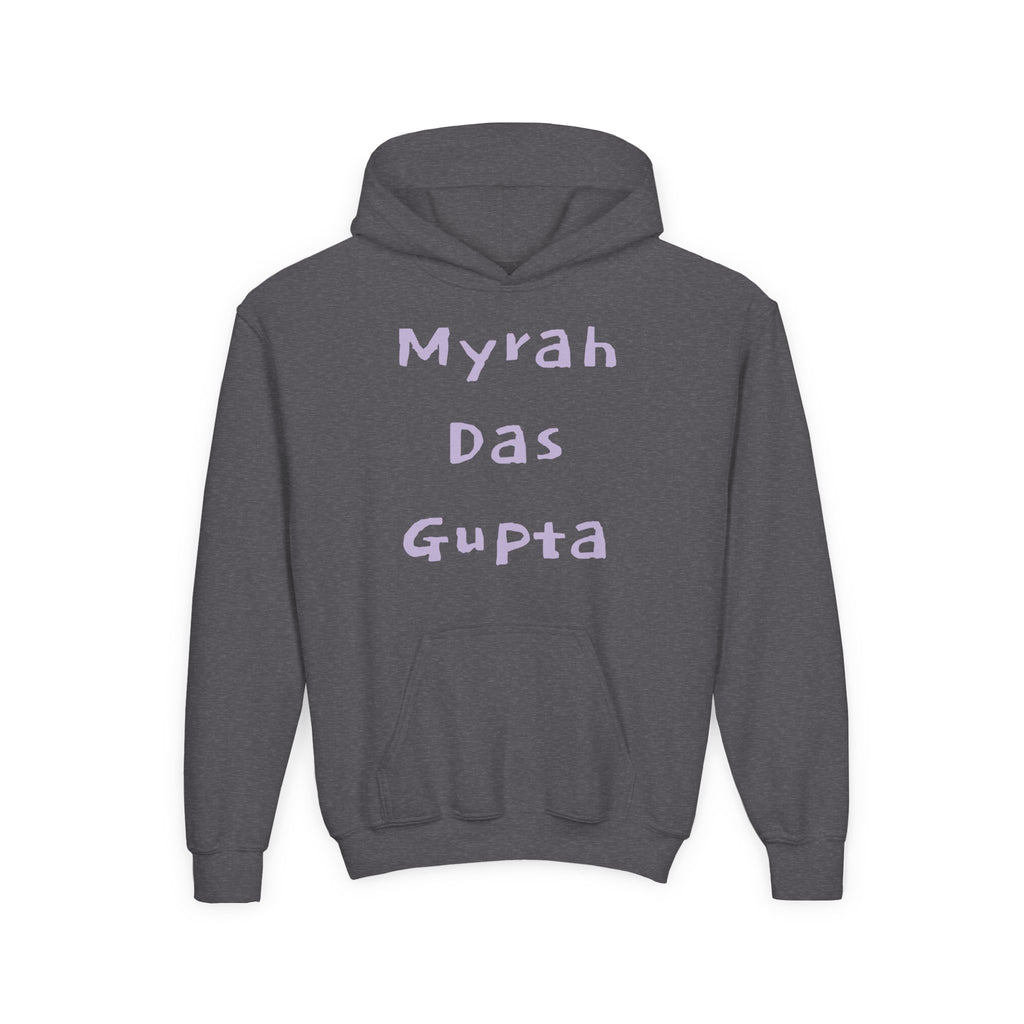 Youth Hoodie — Personalized Lavender Name Hoodie (Front: Myrah Das Gupta, Back: Tuktuk)