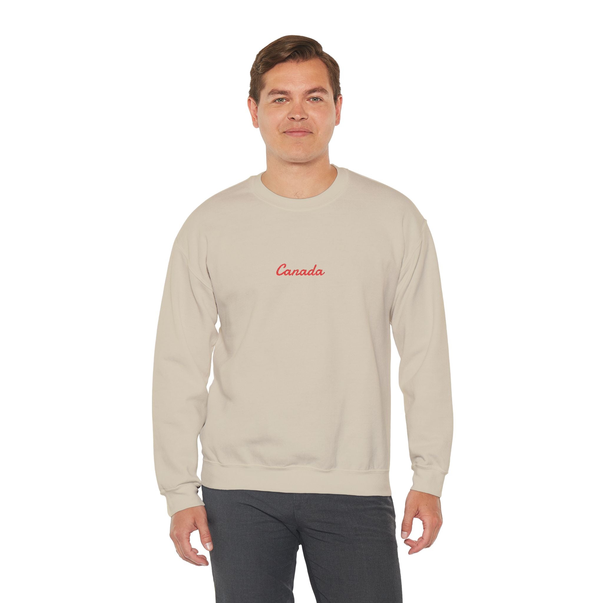 Canada Script Crewneck Sweatshirt — Minimal Red Embroidered Canada Pullover
