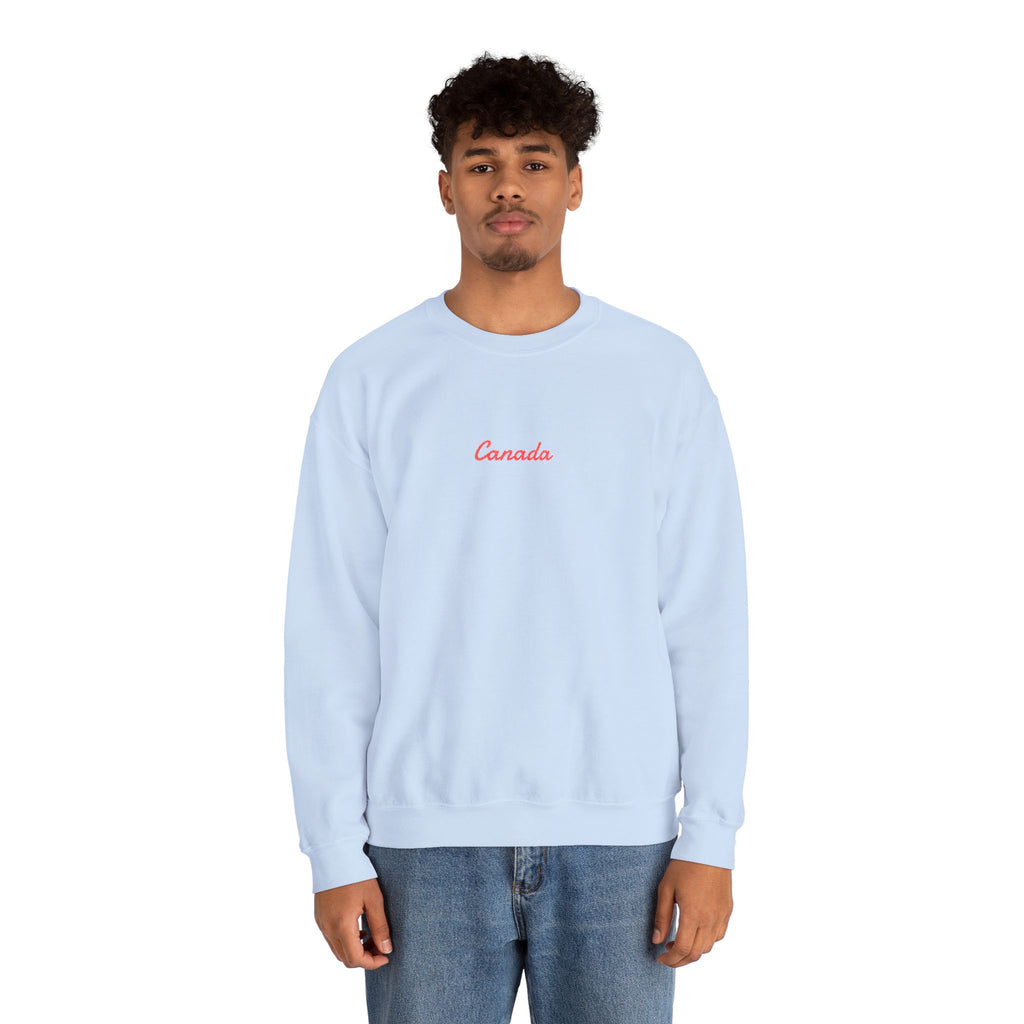 Canada Script Crewneck Sweatshirt — Minimal Red Embroidered Canada Pullover