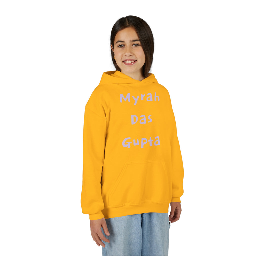 Youth Hoodie — Personalized Lavender Name Hoodie (Front: Myrah Das Gupta, Back: Tuktuk)