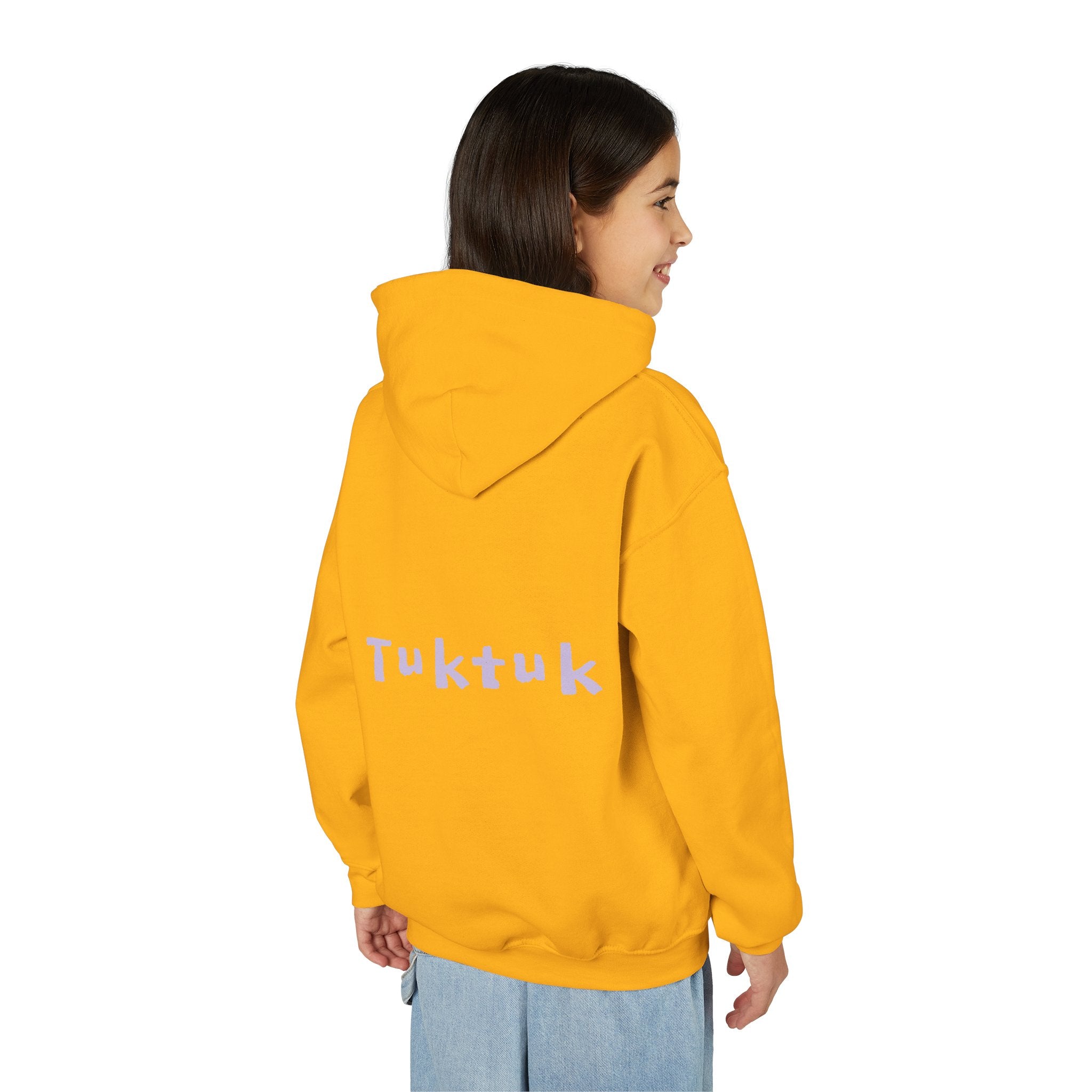 Youth Hoodie — Personalized Lavender Name Hoodie (Front: Myrah Das Gupta, Back: Tuktuk)