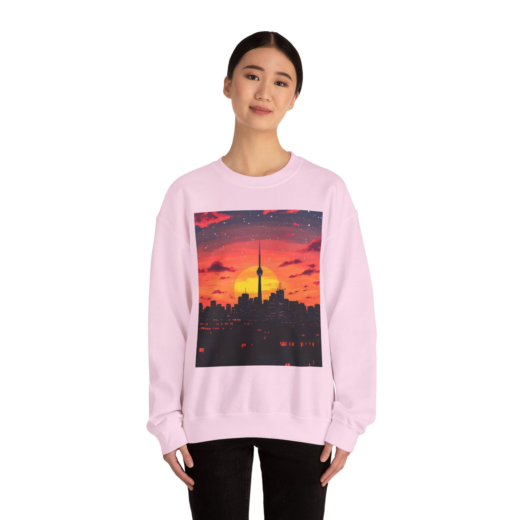 Sunset Skyline Crewneck Sweatshirt — Toronto CN Tower Silhouette Graphic