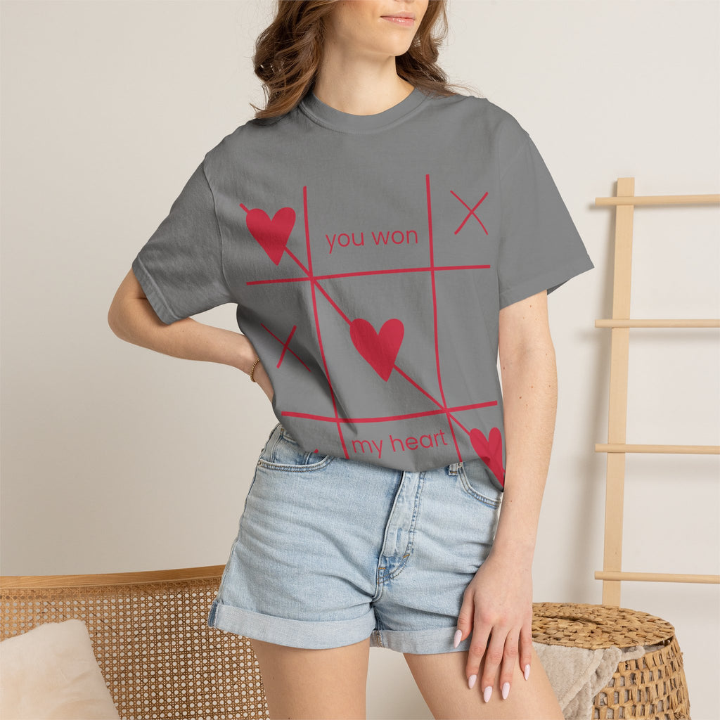 Valentine Tic-Tac-Toe Heart T-Shirt — "You Won My Heart" Graphic Tee