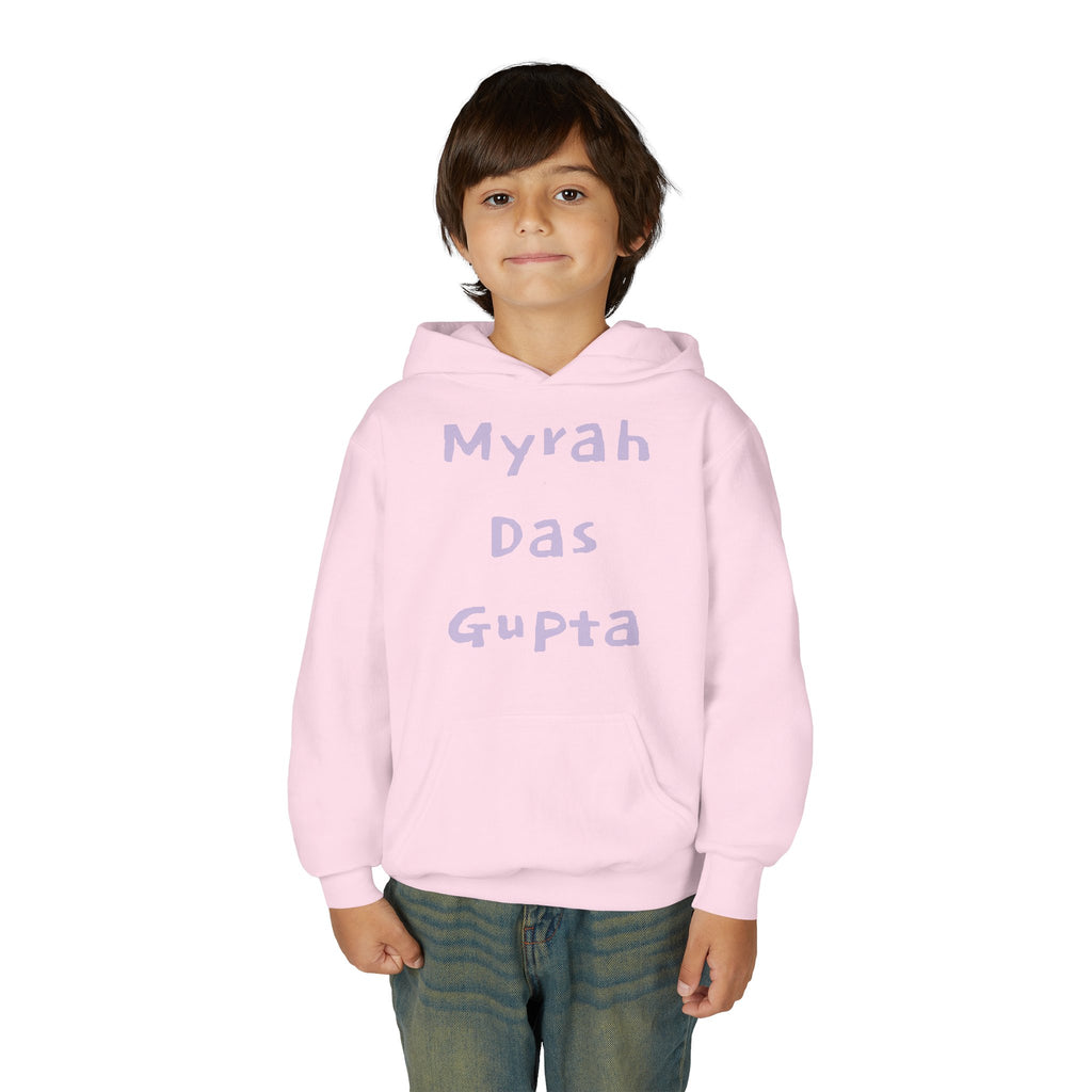 Youth Hoodie — Personalized Lavender Name Hoodie (Front: Myrah Das Gupta, Back: Tuktuk)
