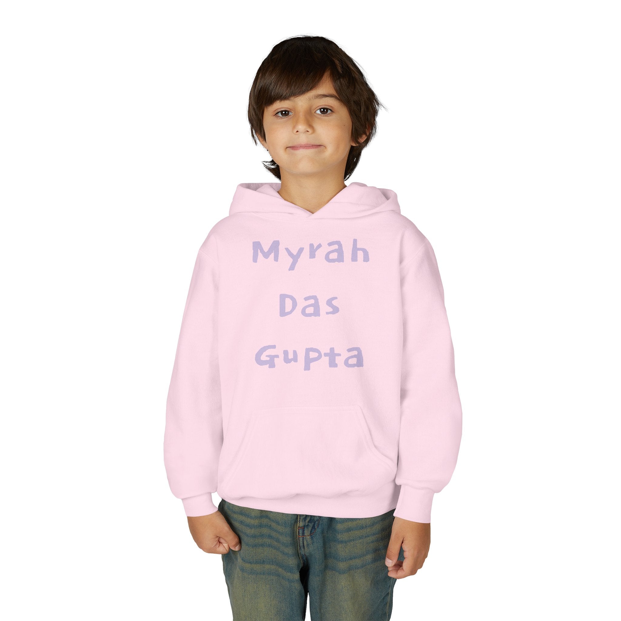 Youth Hoodie — Personalized Lavender Name Hoodie (Front: Myrah Das Gupta, Back: Tuktuk)