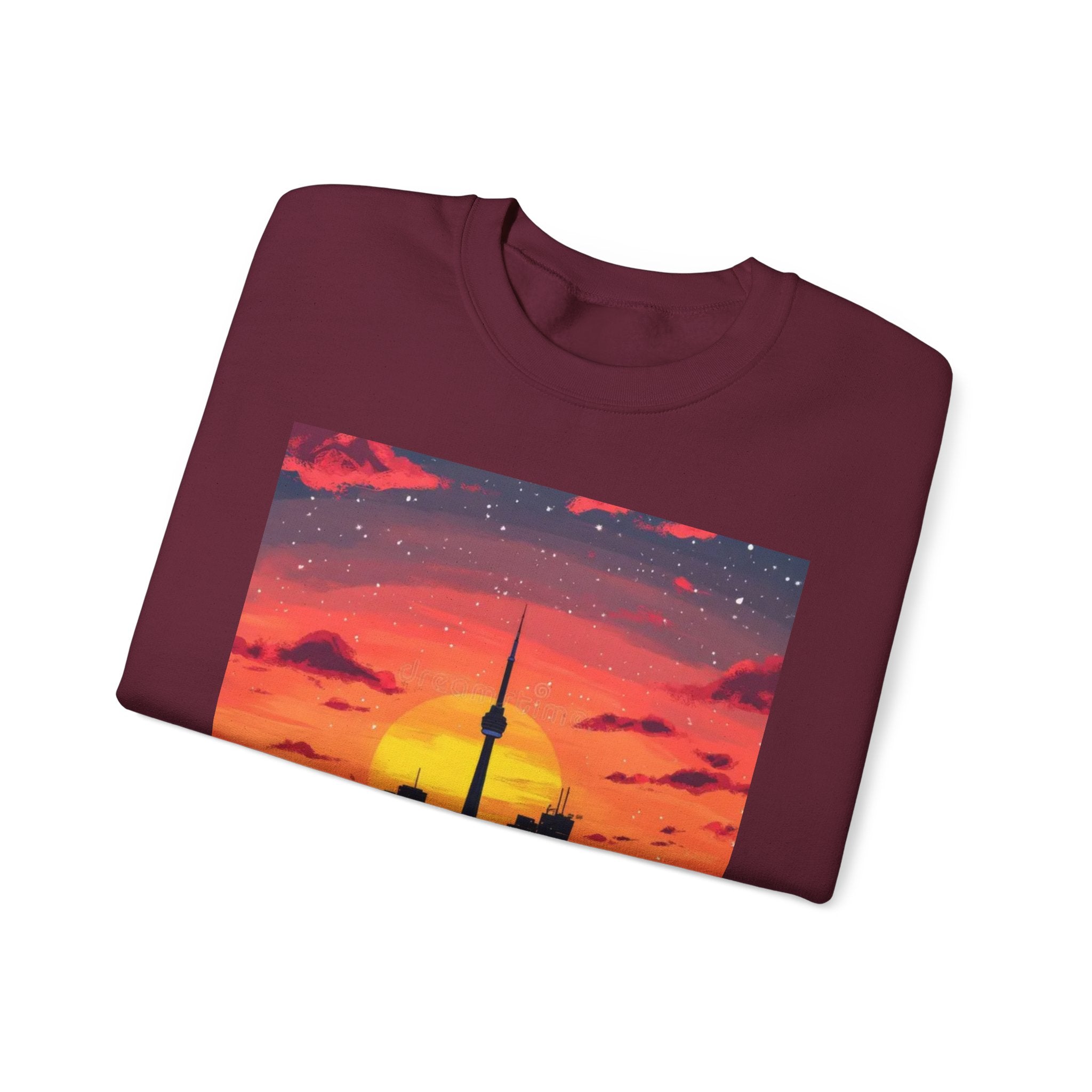 Sunset Skyline Crewneck Sweatshirt — Toronto CN Tower Silhouette Graphic