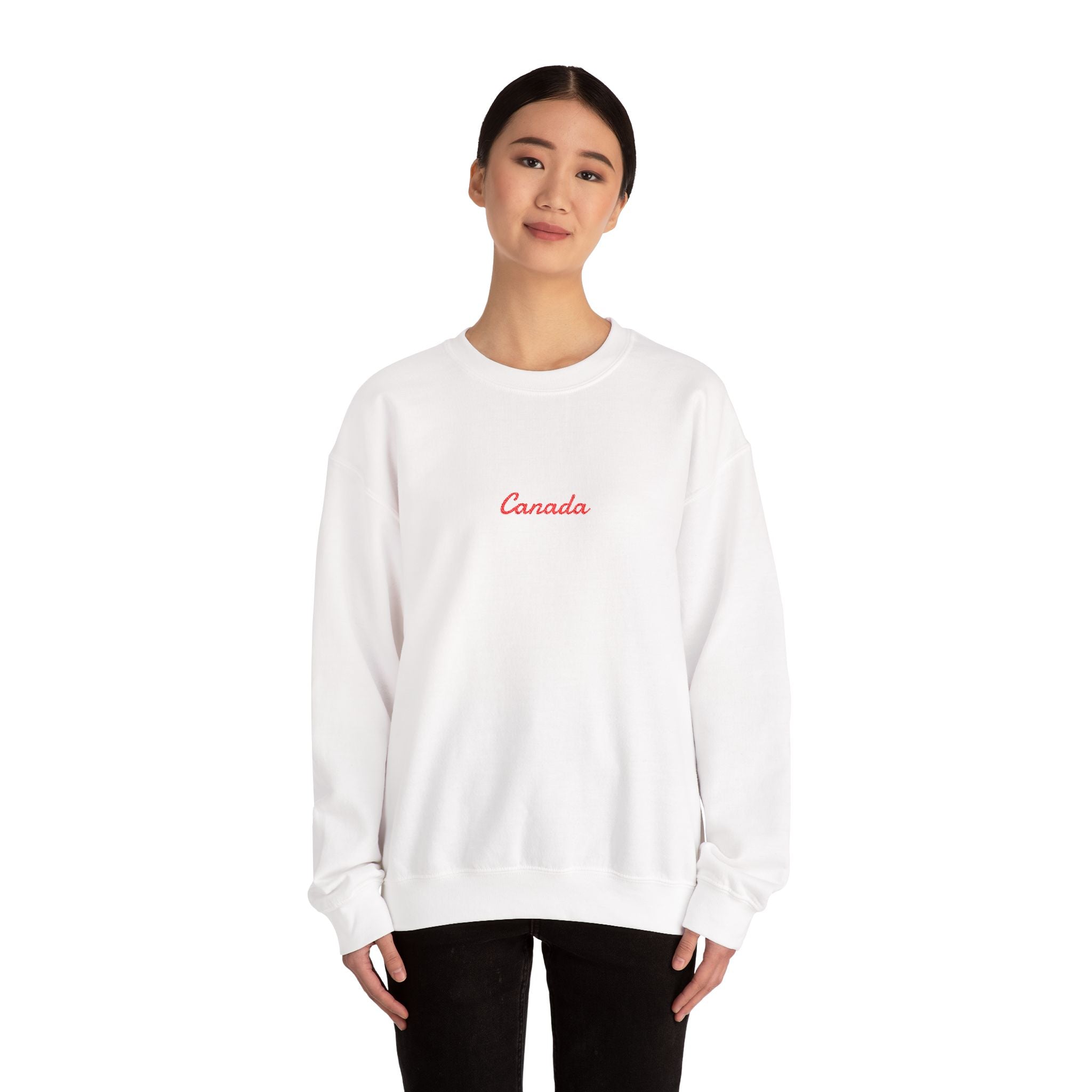 Canada Script Crewneck Sweatshirt — Minimal Red Embroidered Canada Pullover