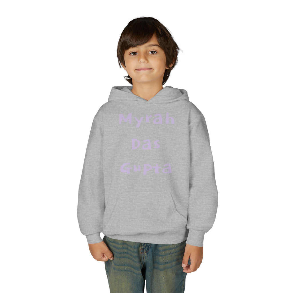 Youth Hoodie — Personalized Lavender Name Hoodie (Front: Myrah Das Gupta, Back: Tuktuk)