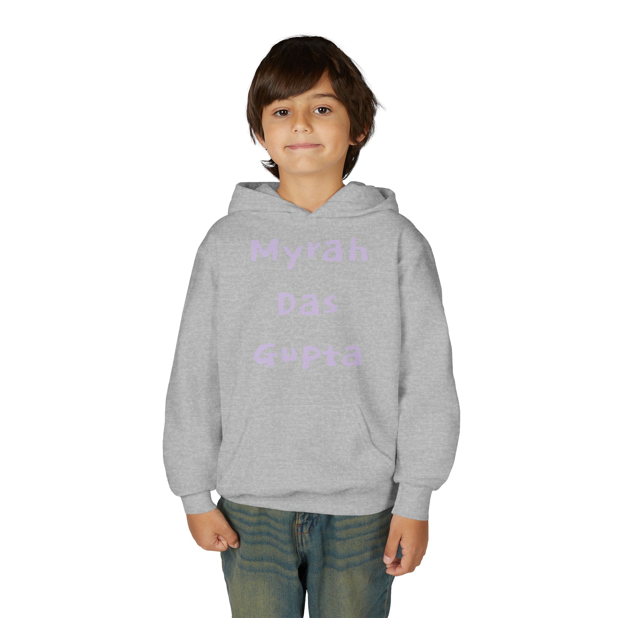 Youth Hoodie — Personalized Lavender Name Hoodie (Front: Myrah Das Gupta, Back: Tuktuk)