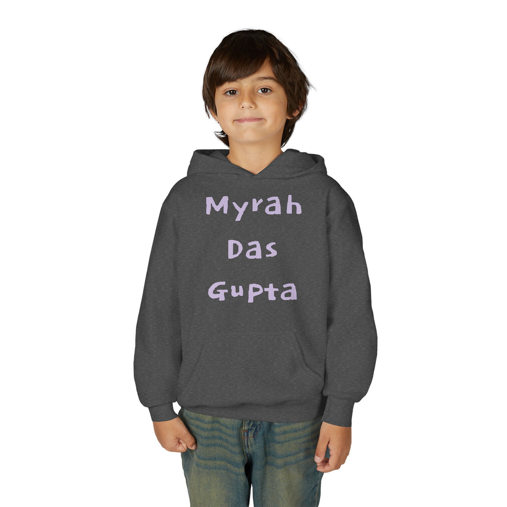 Youth Hoodie — Personalized Lavender Name Hoodie (Front: Myrah Das Gupta, Back: Tuktuk)