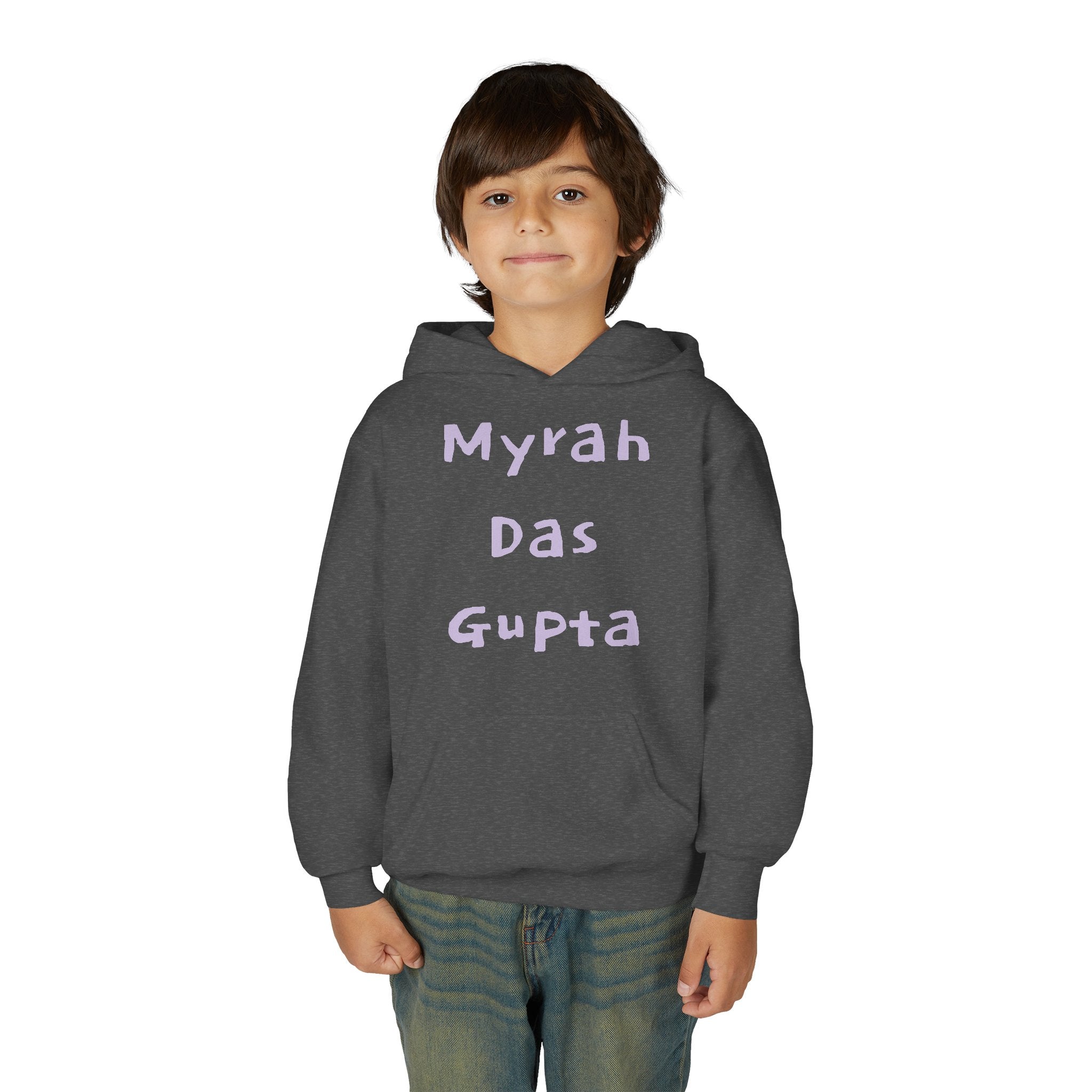 Youth Hoodie — Personalized Lavender Name Hoodie (Front: Myrah Das Gupta, Back: Tuktuk)
