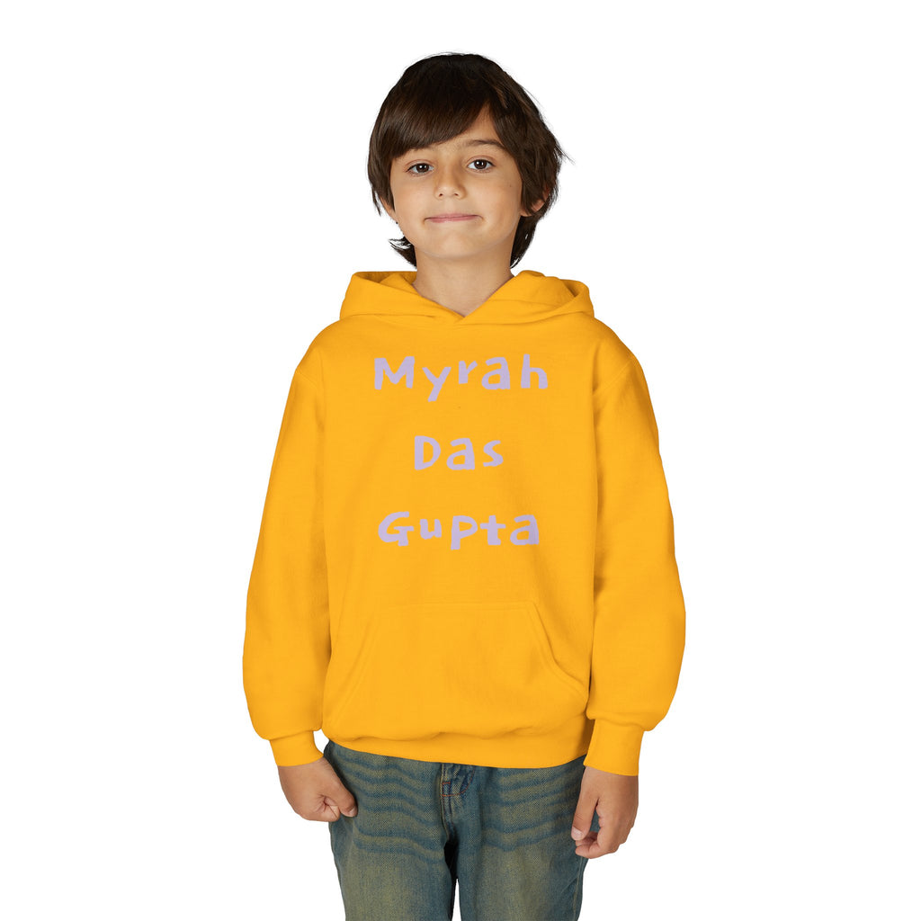 Youth Hoodie — Personalized Lavender Name Hoodie (Front: Myrah Das Gupta, Back: Tuktuk)