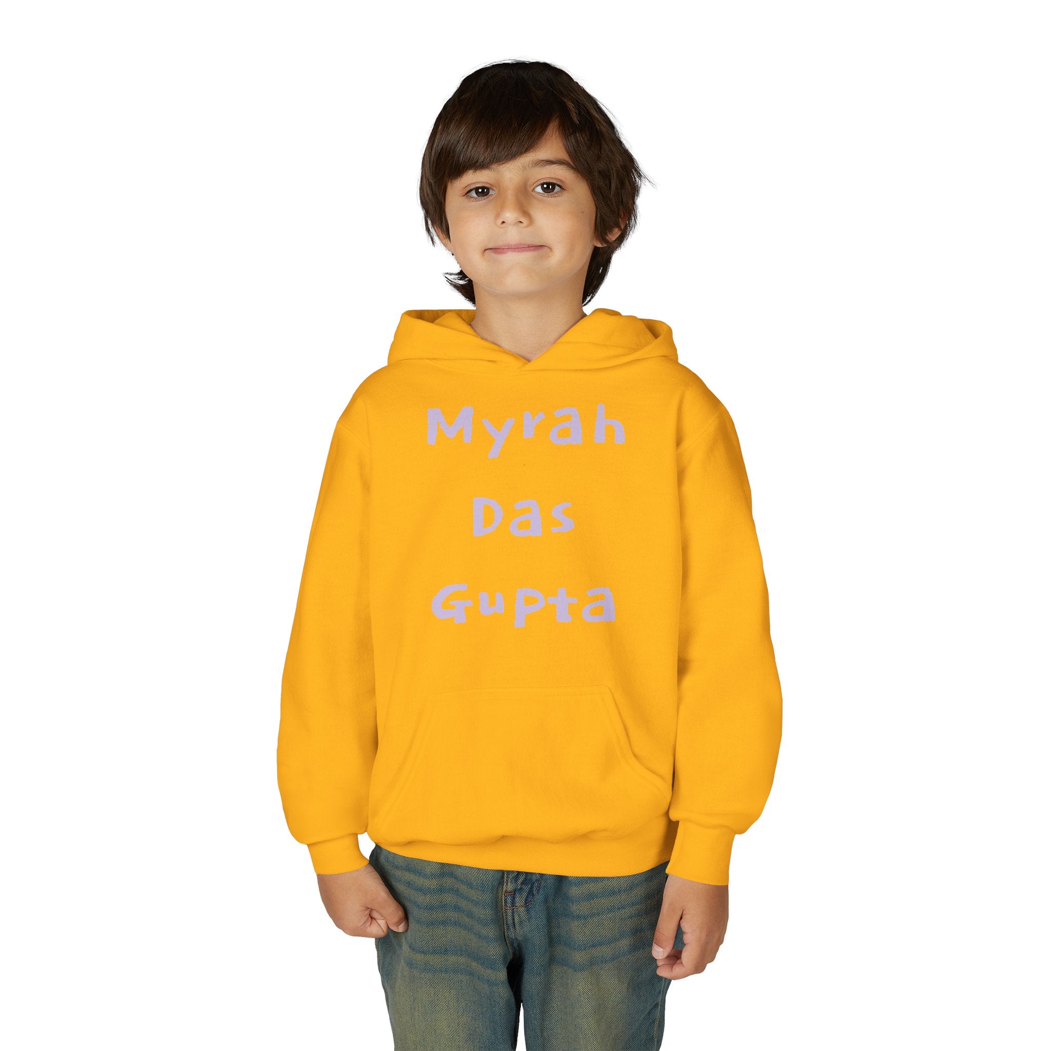 Youth Hoodie — Personalized Lavender Name Hoodie (Front: Myrah Das Gupta, Back: Tuktuk)
