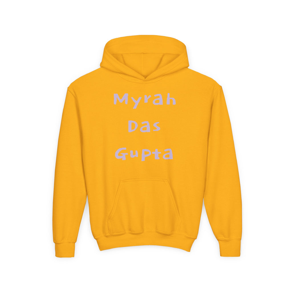 Youth Hoodie — Personalized Lavender Name Hoodie (Front: Myrah Das Gupta, Back: Tuktuk)