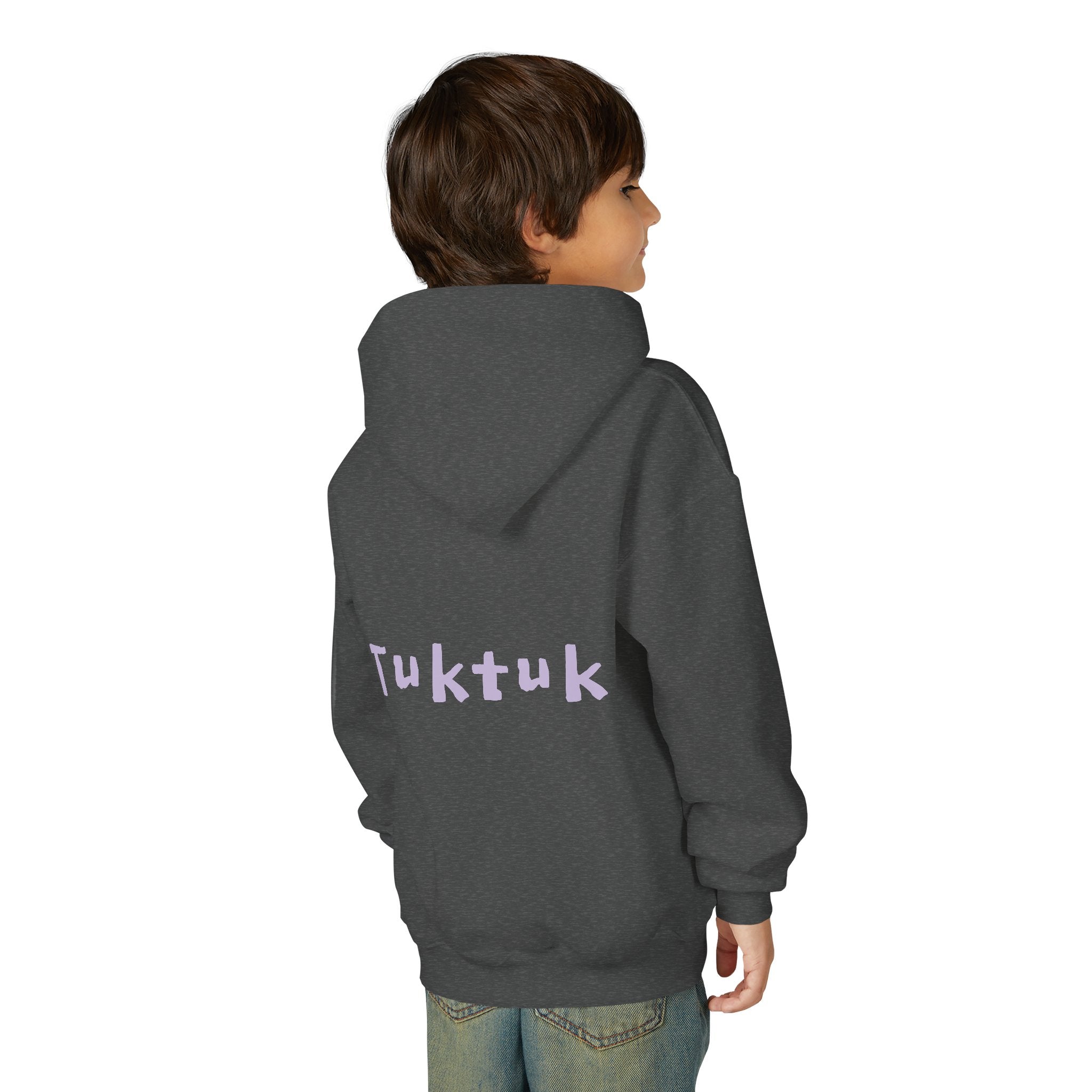Youth Hoodie — Personalized Lavender Name Hoodie (Front: Myrah Das Gupta, Back: Tuktuk)
