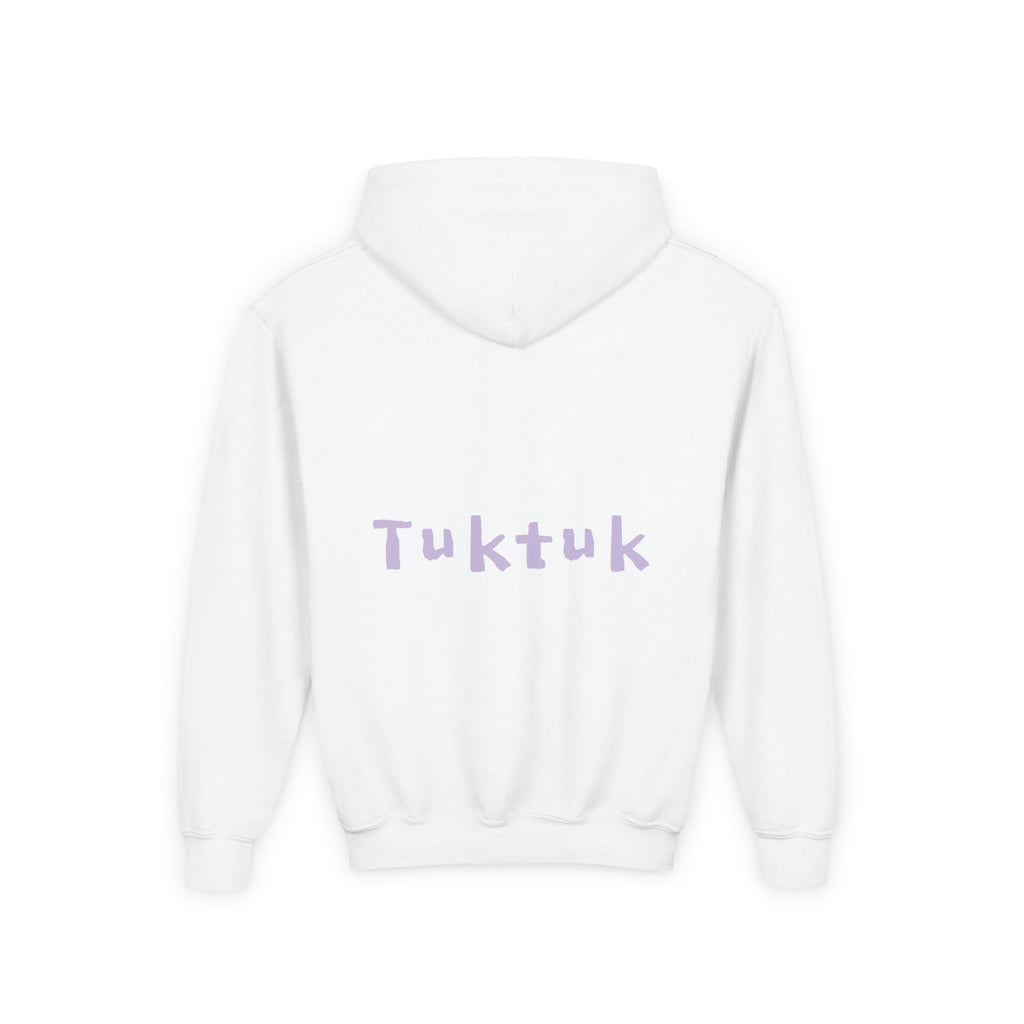 Youth Hoodie — Personalized Lavender Name Hoodie (Front: Myrah Das Gupta, Back: Tuktuk)
