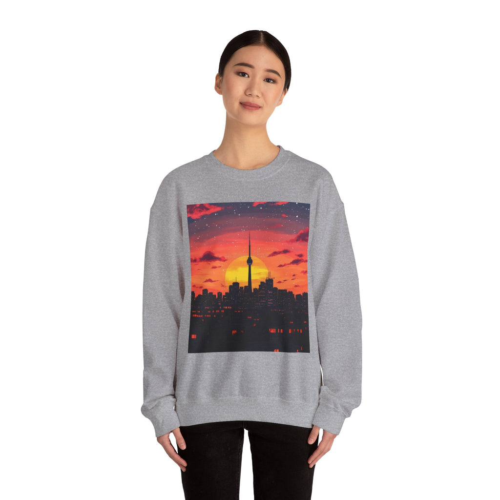 Sunset Skyline Crewneck Sweatshirt — Toronto CN Tower Silhouette Graphic