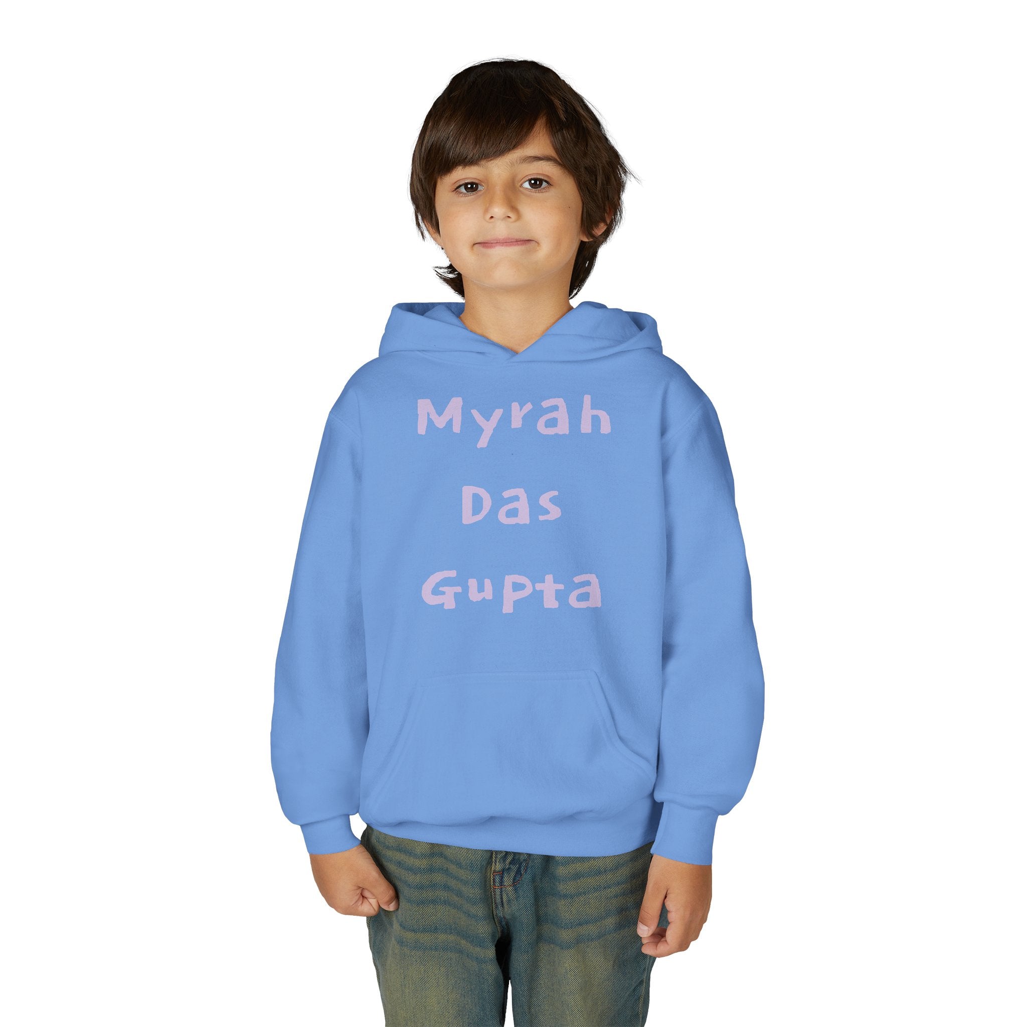 Youth Hoodie — Personalized Lavender Name Hoodie (Front: Myrah Das Gupta, Back: Tuktuk)