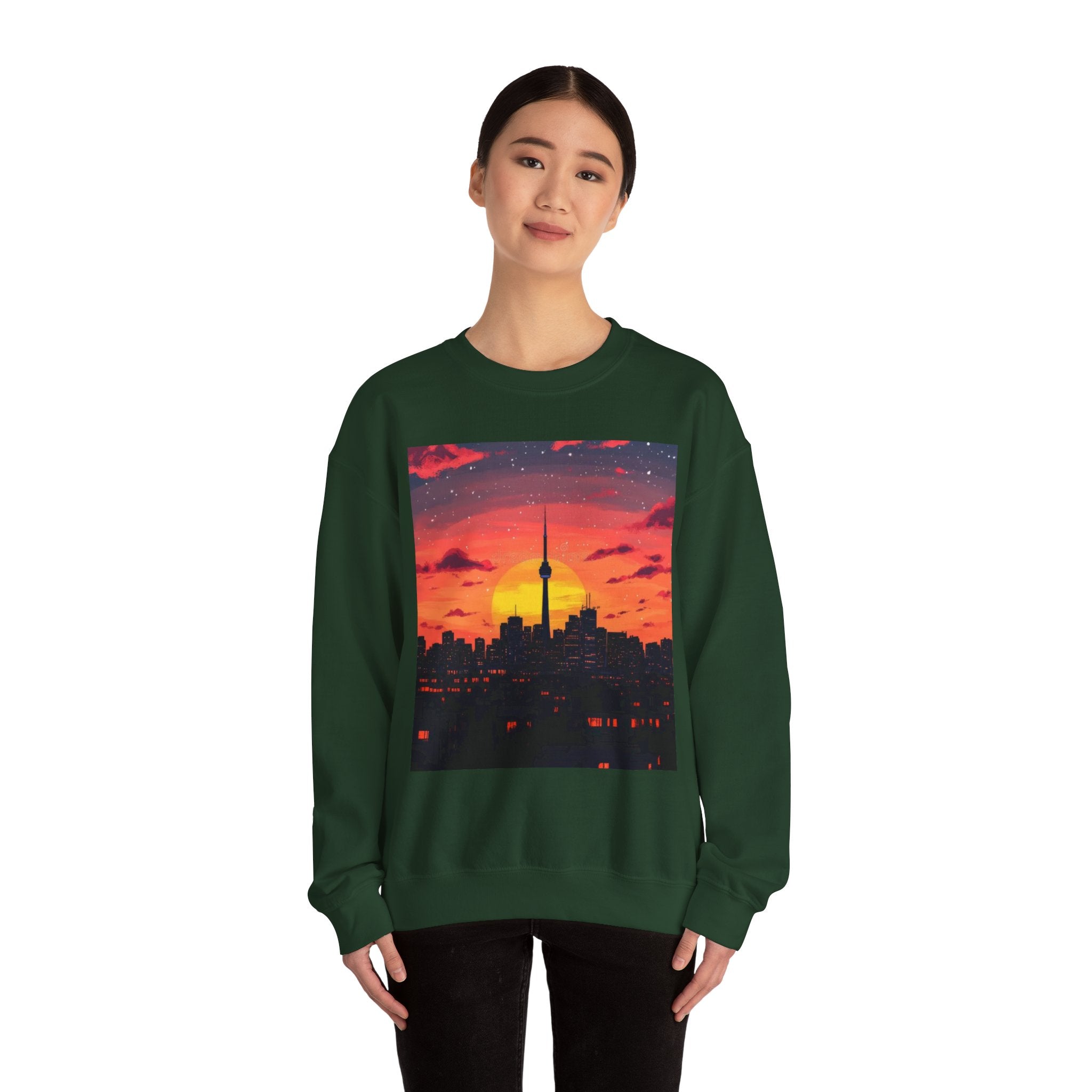 Sunset Skyline Crewneck Sweatshirt — Toronto CN Tower Silhouette Graphic