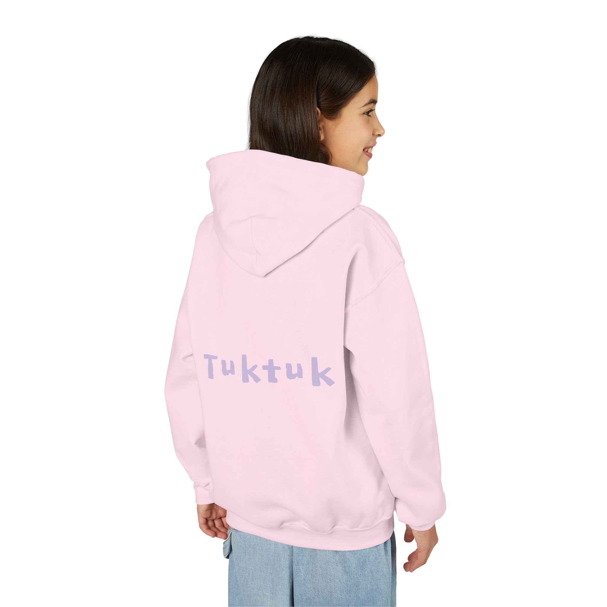Youth Hoodie — Personalized Lavender Name Hoodie (Front: Myrah Das Gupta, Back: Tuktuk)