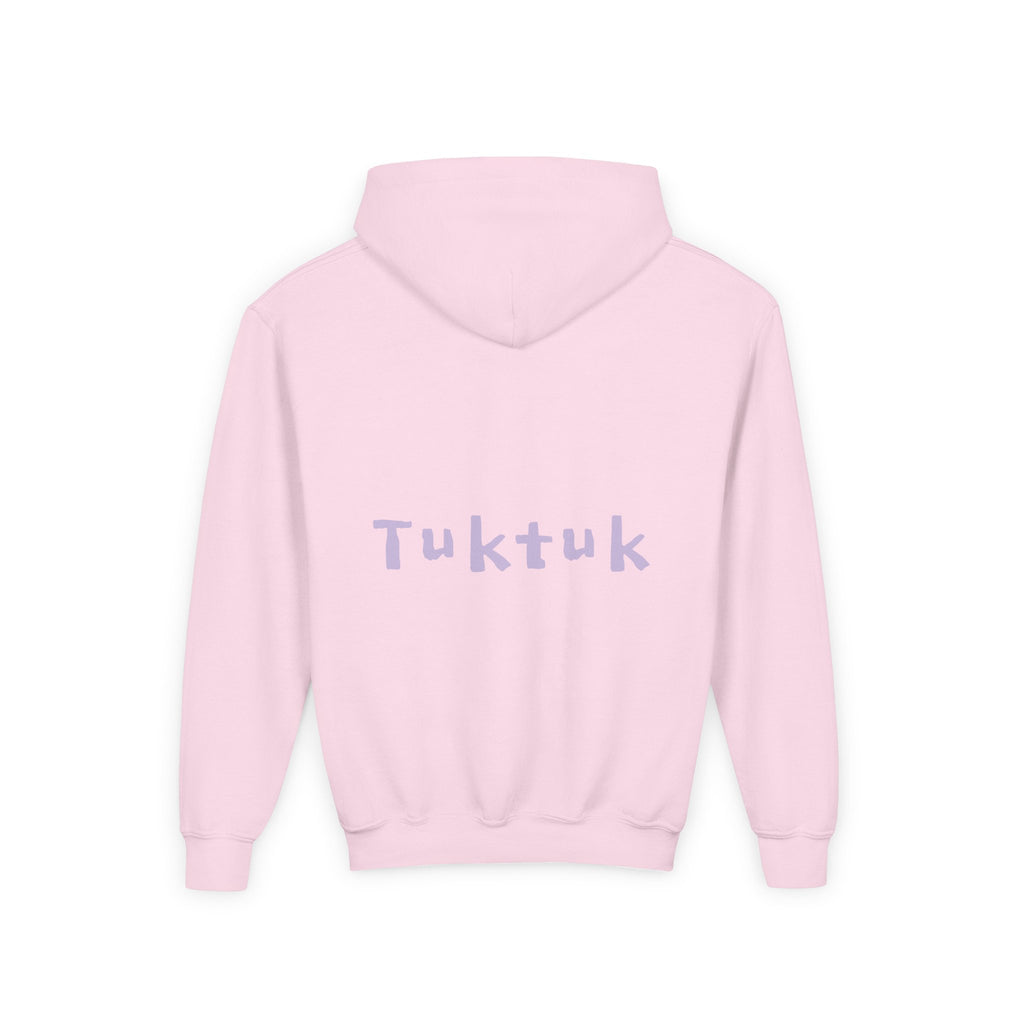 Youth Hoodie — Personalized Lavender Name Hoodie (Front: Myrah Das Gupta, Back: Tuktuk)