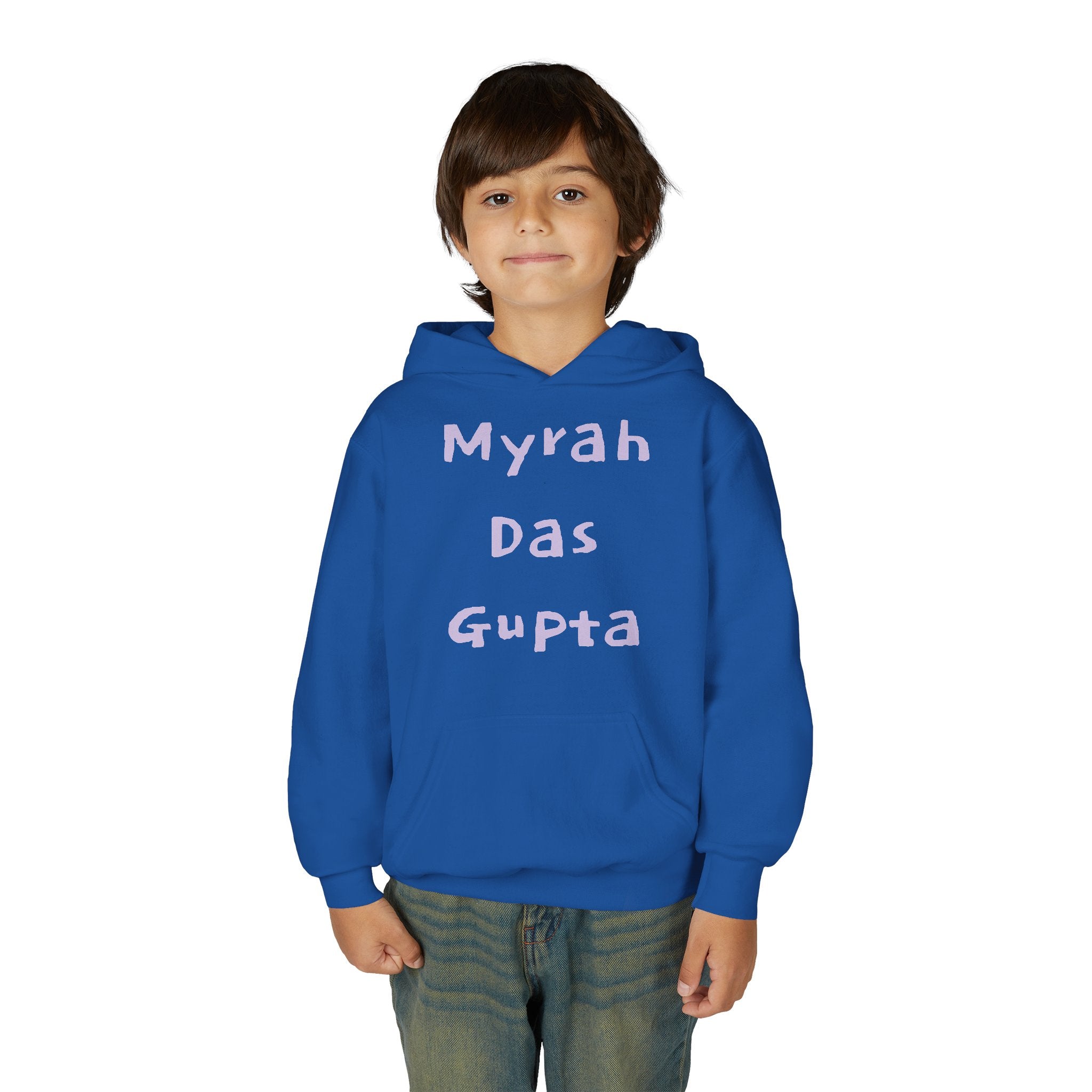 Youth Hoodie — Personalized Lavender Name Hoodie (Front: Myrah Das Gupta, Back: Tuktuk)