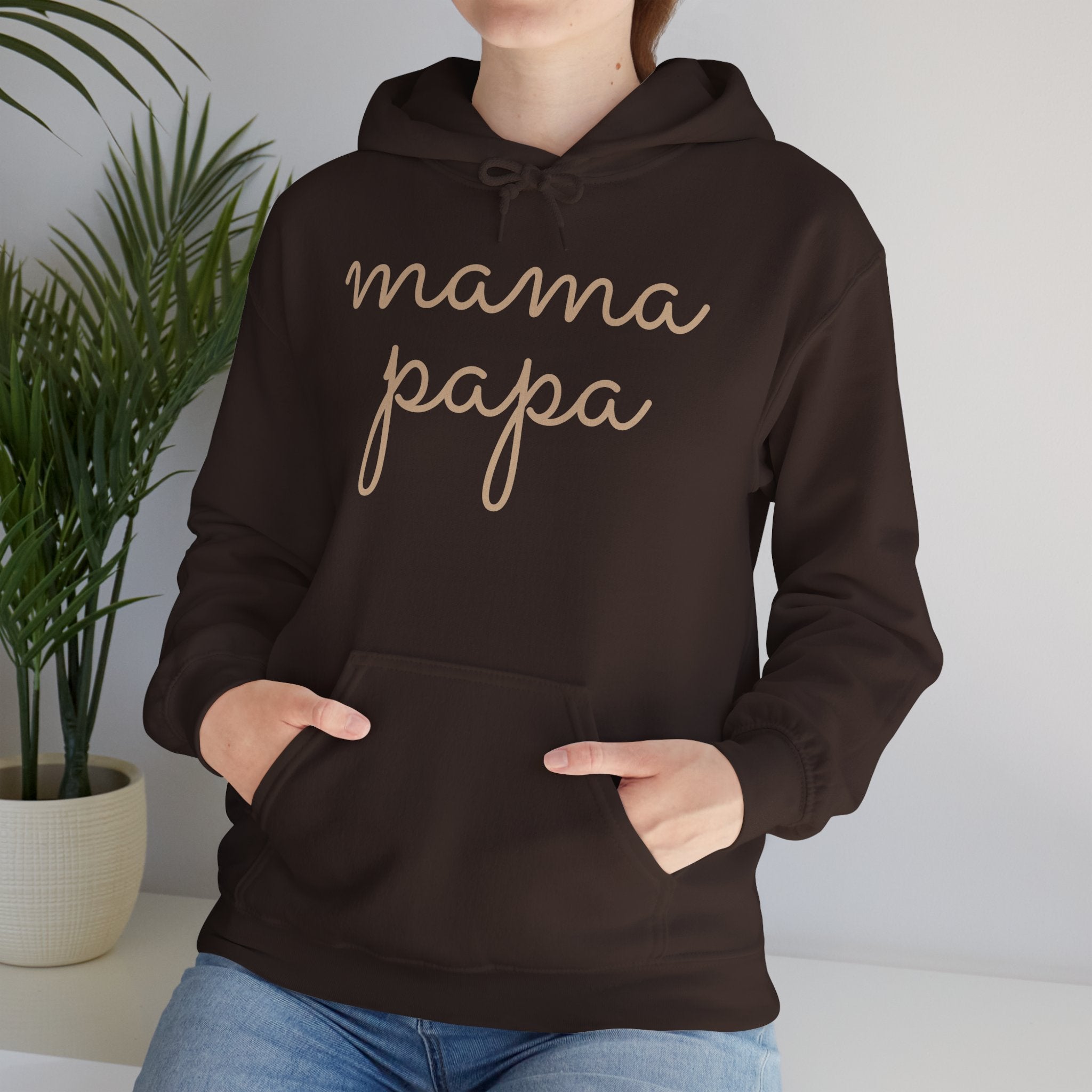 Mama Papa Hoodie — Minimal Script Parent Matching Pullover