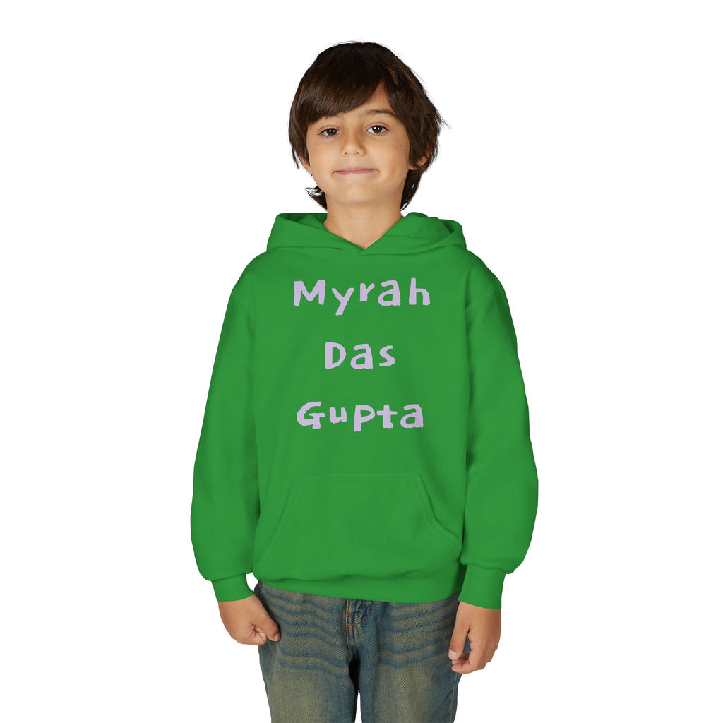 Youth Hoodie — Personalized Lavender Name Hoodie (Front: Myrah Das Gupta, Back: Tuktuk)