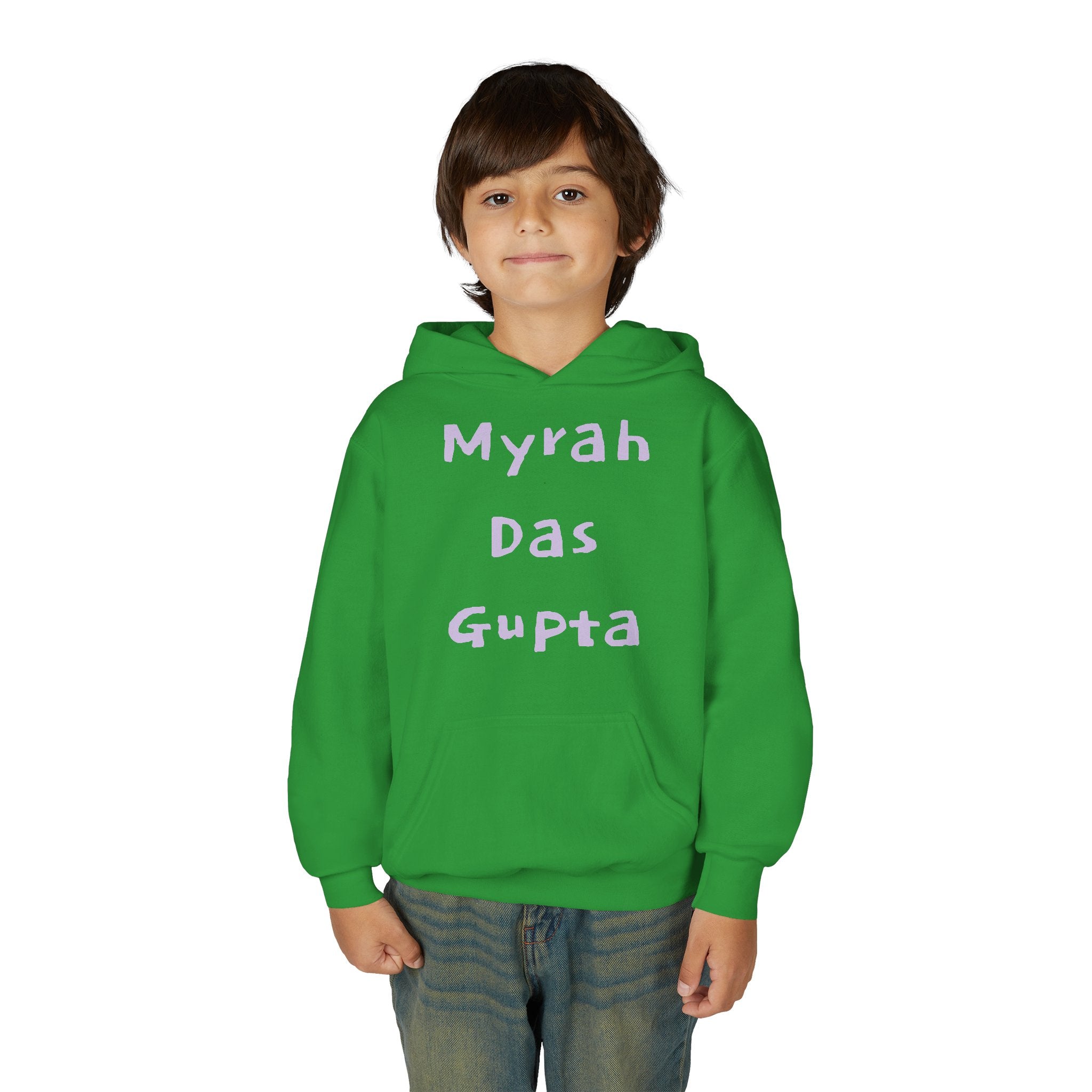 Youth Hoodie — Personalized Lavender Name Hoodie (Front: Myrah Das Gupta, Back: Tuktuk)